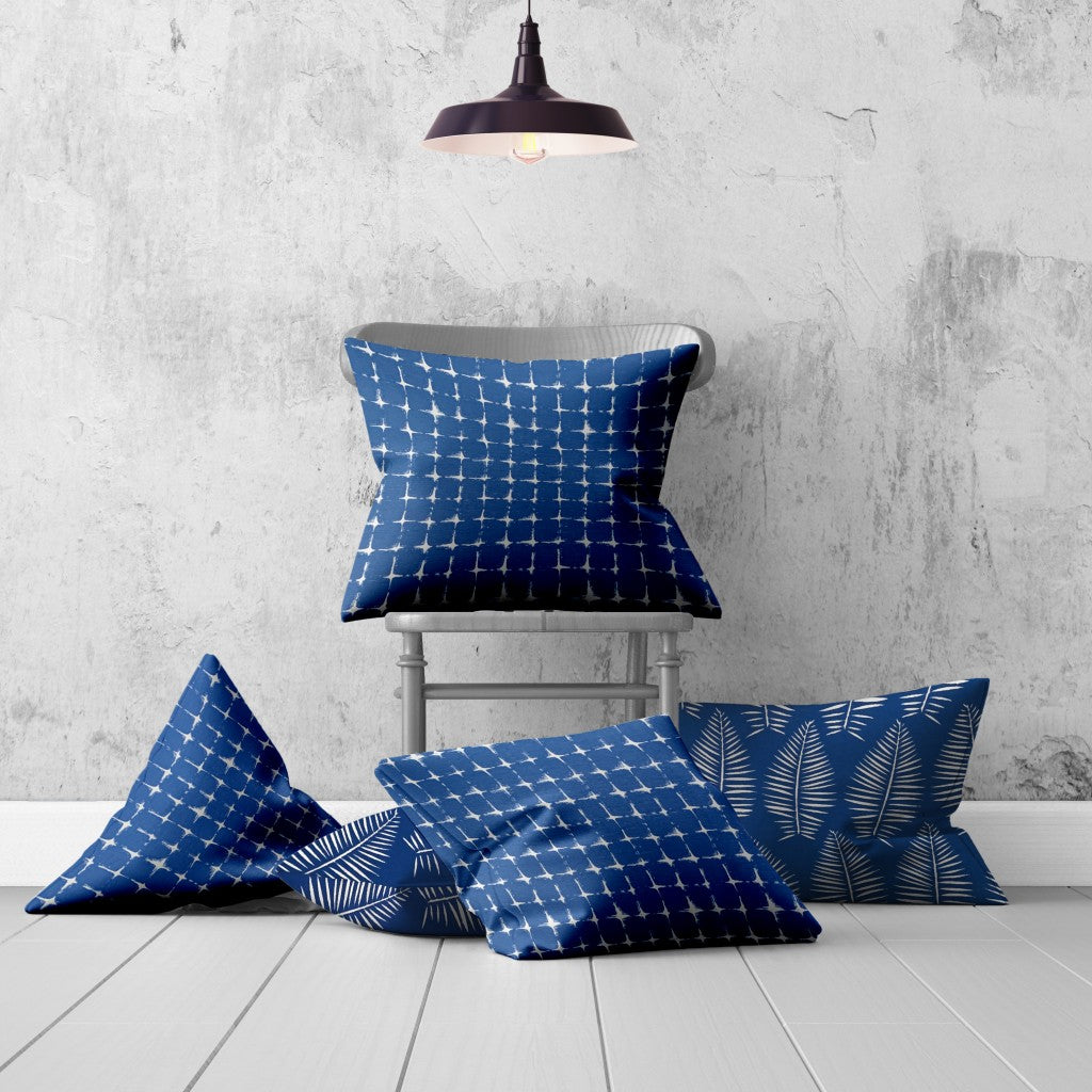 Set Of Three 20" X 20" Blue And White Zippered Gingham Throw Indoor Outdoor Pillow