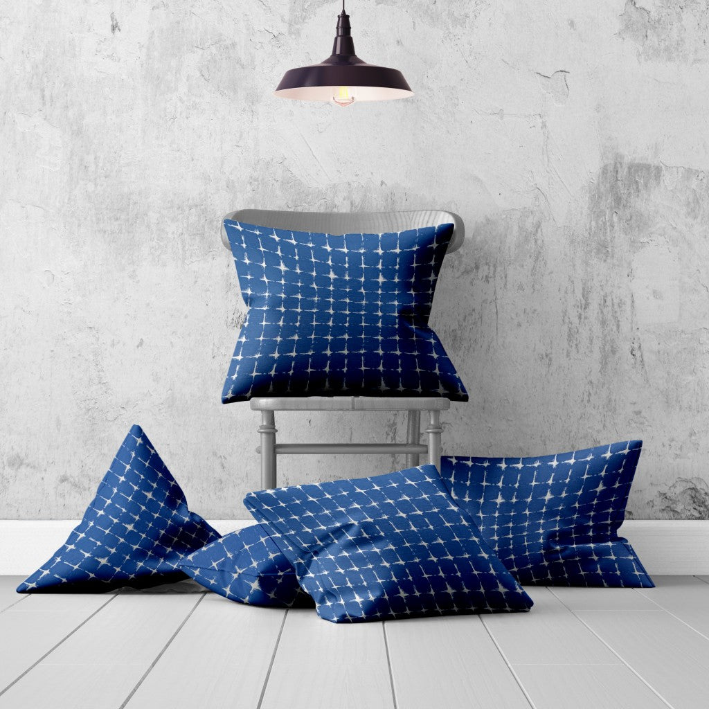 Set Of Three 20" X 20" Blue And White Zippered Gingham Throw Indoor Outdoor Pillow Cover