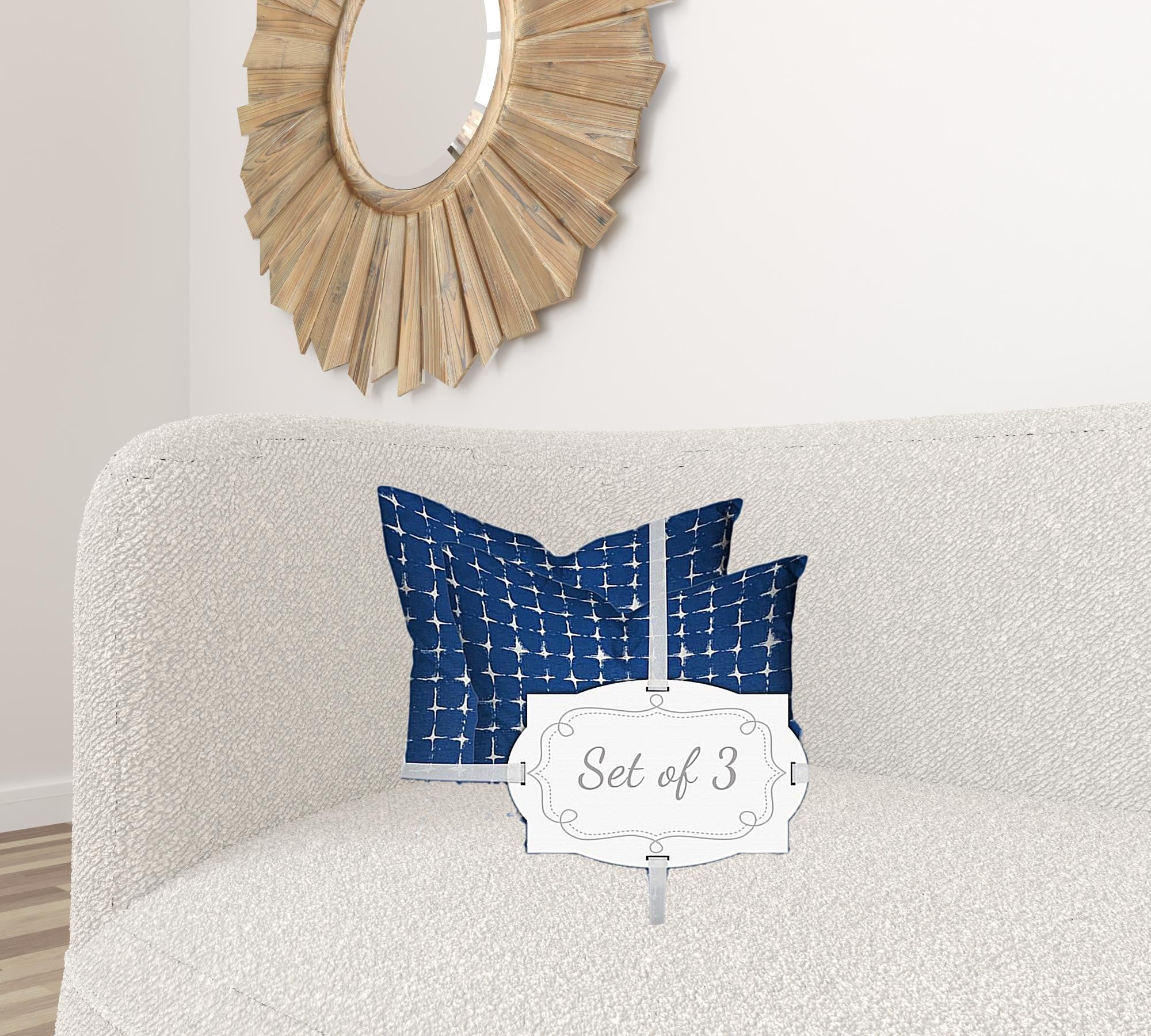 Set Of Three 20" X 20" Blue And White Zippered Gingham Throw Indoor Outdoor Pillow