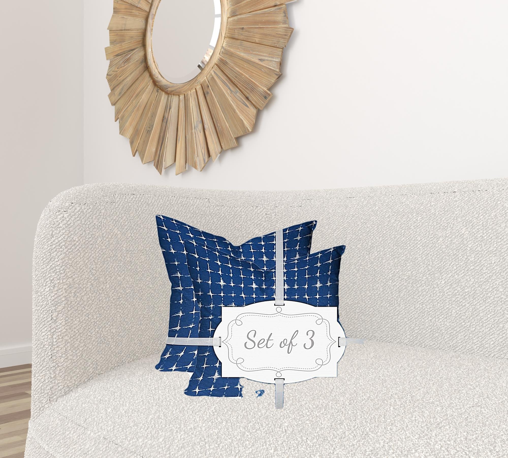 Set Of Three 20" X 20" Blue And White Zippered Gingham Throw Indoor Outdoor Pillow Cover