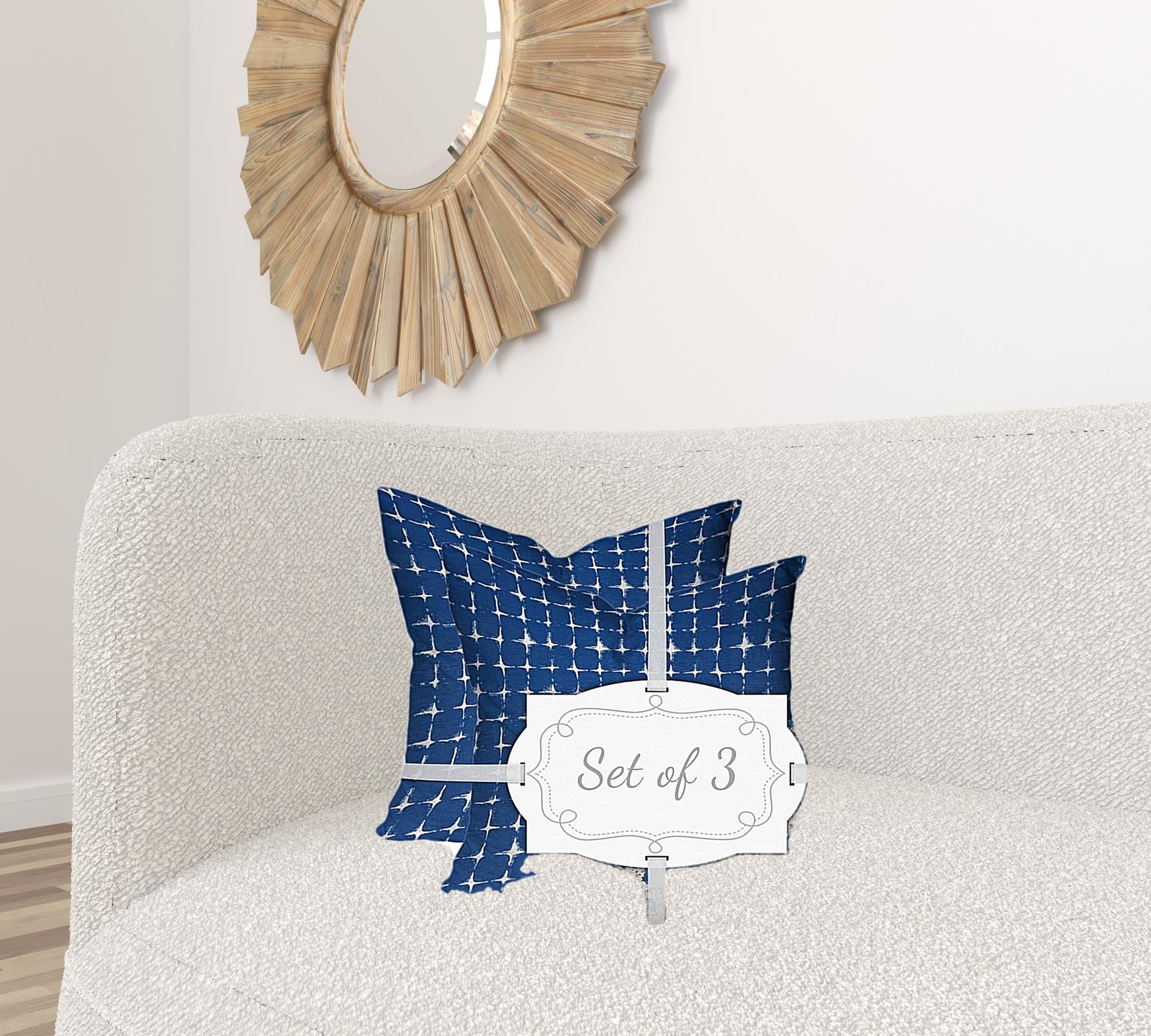 Set Of Three 20" X 20" Blue And White Enveloped Coastal Throw Indoor Outdoor Pillow