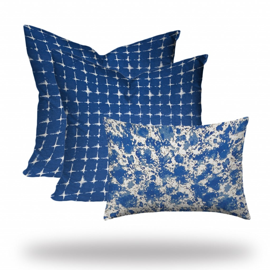 Set Of Three 20" X 20" Blue And White Zippered Coastal Throw Indoor Outdoor Pillow Cover