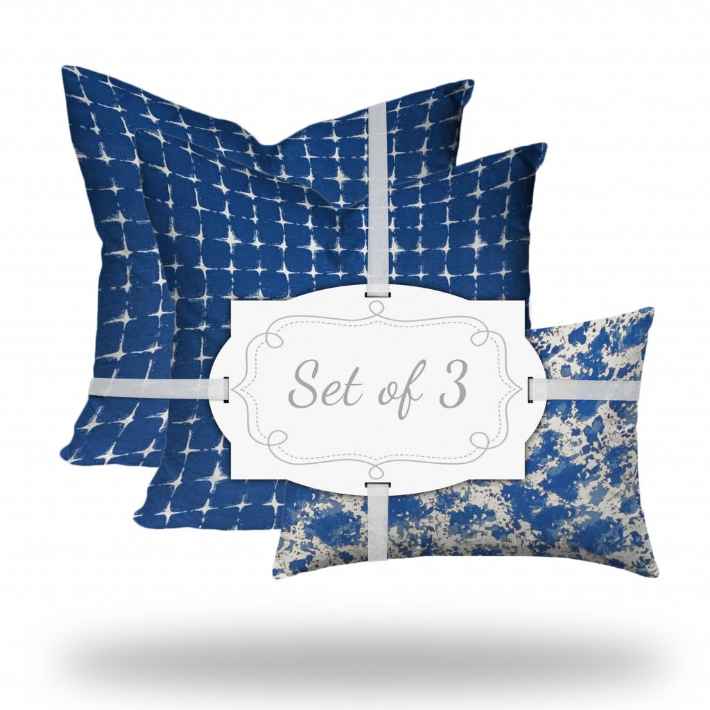 Set Of Three 20" X 20" Blue And White Zippered Coastal Throw Indoor Outdoor Pillow Cover