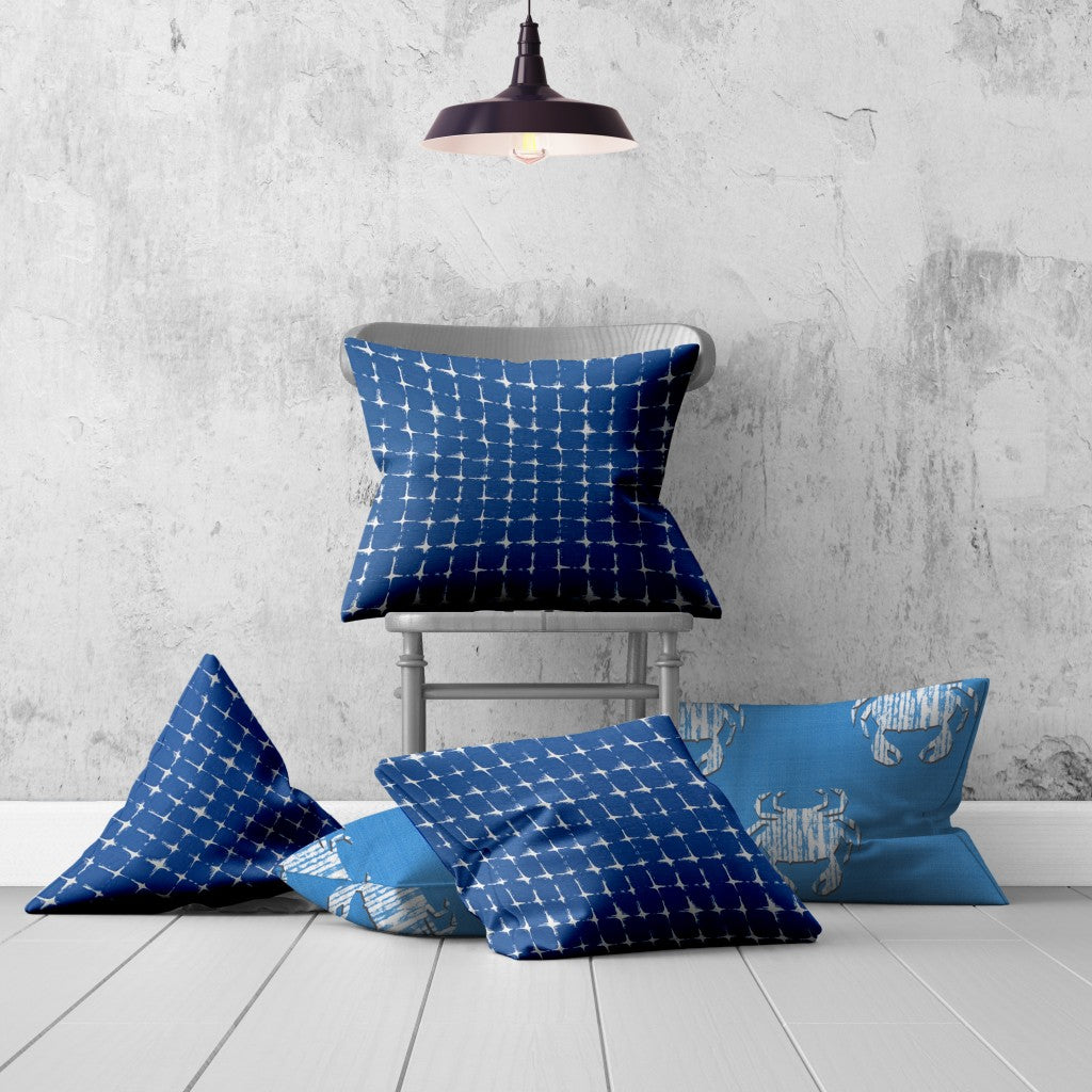 Set Of Three 20" X 20" Blue And White Zippered Coastal Throw Indoor Outdoor Pillow Cover