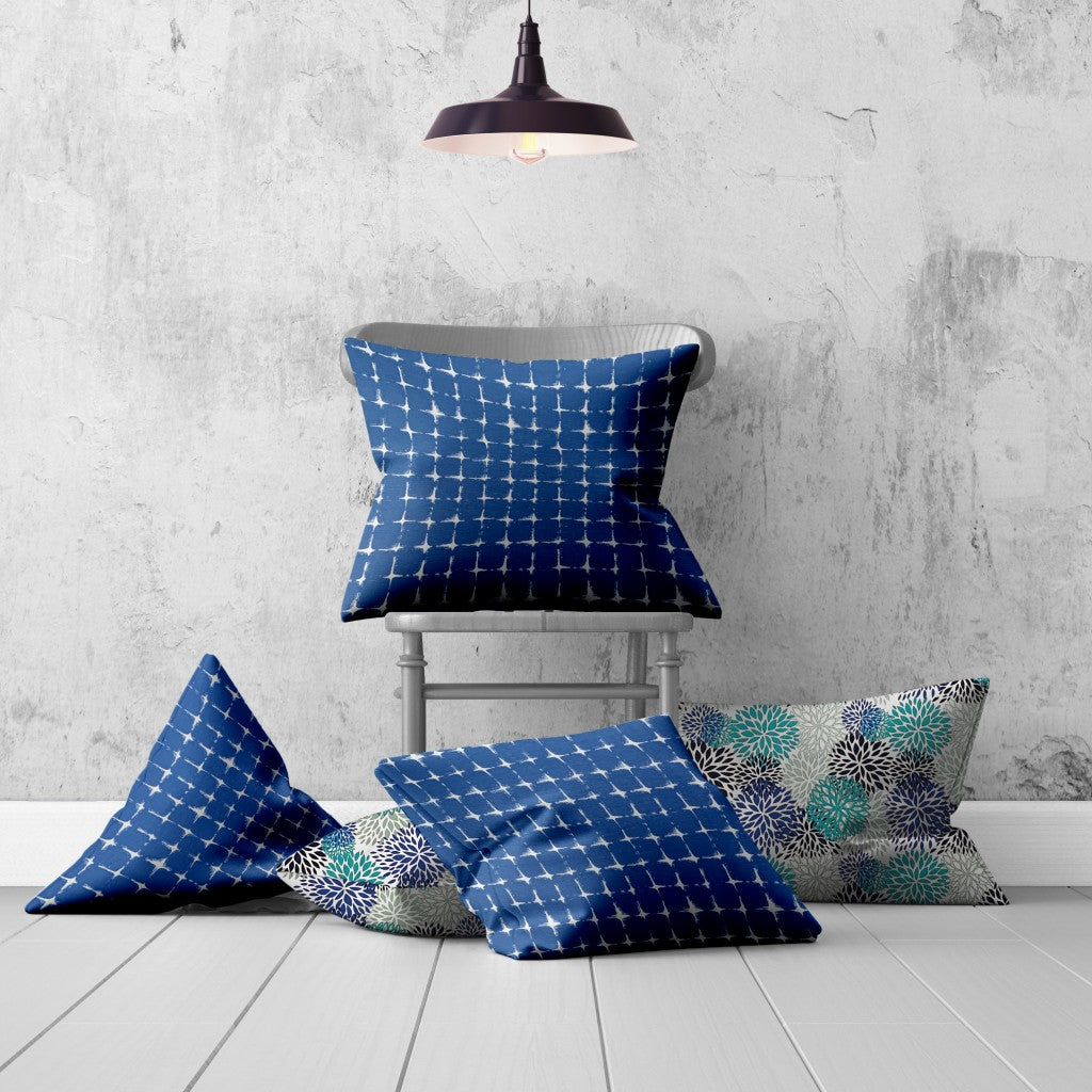 Set Of Three 20" X 20" Blue And White Enveloped Floral Throw Indoor Outdoor Pillow Cover