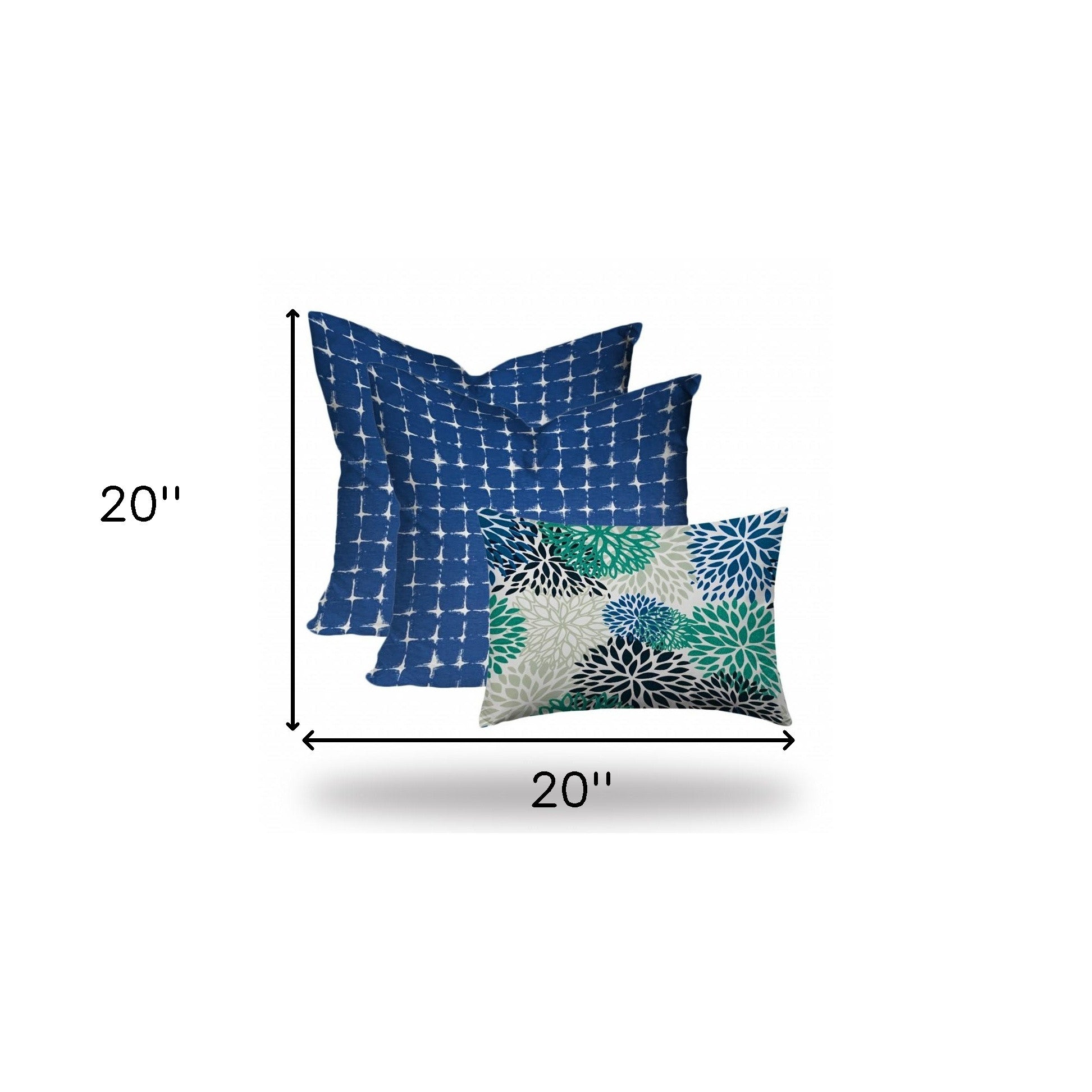 Set Of Three 20" X 20" Blue And White Enveloped Floral Throw Indoor Outdoor Pillow Cover