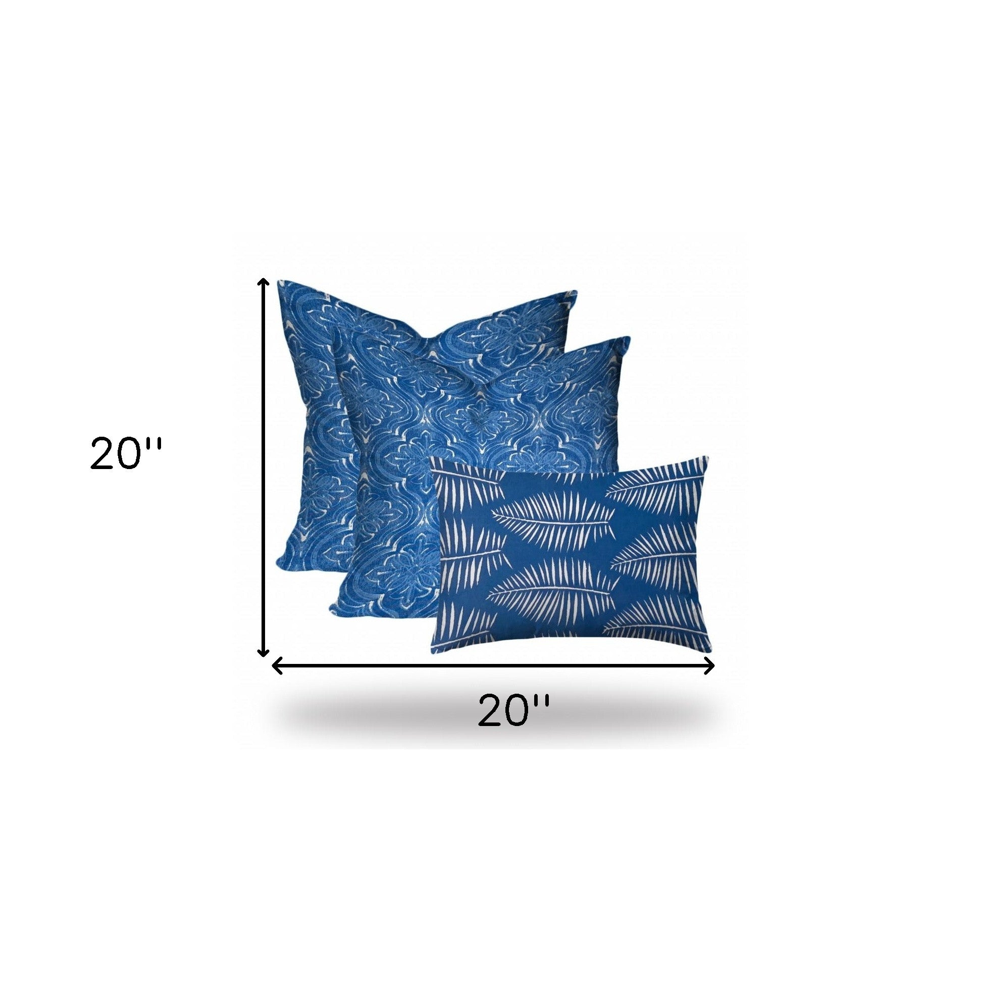 Set Of Three 20" X 20" Blue And White Enveloped Coastal Throw Indoor Outdoor Pillow Cover