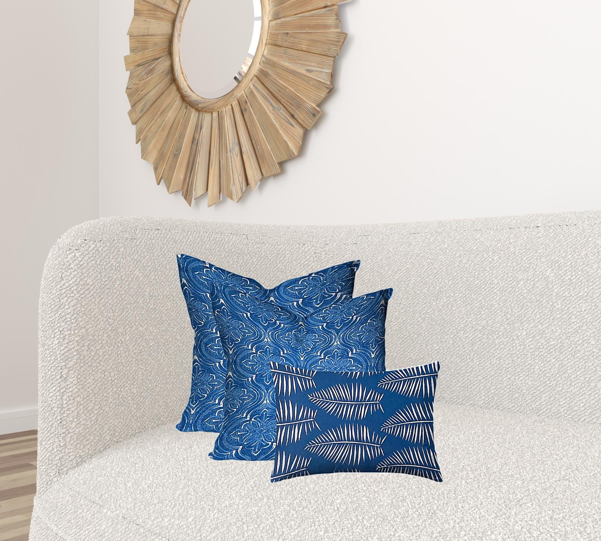 Set Of Three 20" X 20" Blue And White Enveloped Coastal Throw Indoor Outdoor Pillow