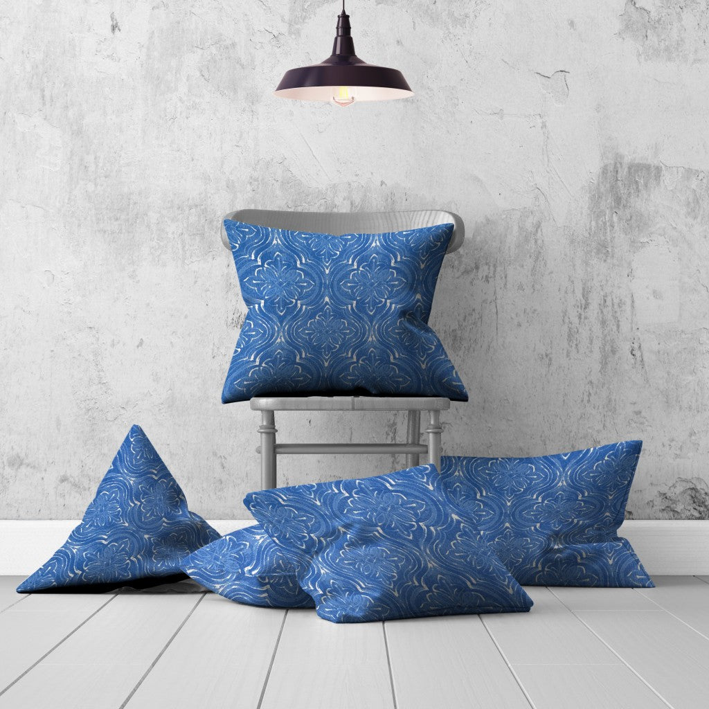 Set Of Three 20" X 20" Blue And White Enveloped Coastal Throw Indoor Outdoor Pillow