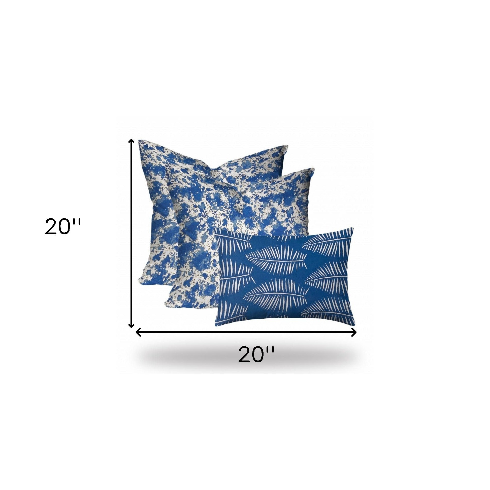 Set Of Three 20" X 20" Blue And White Blown Seam Coastal Throw Indoor Outdoor Pillow