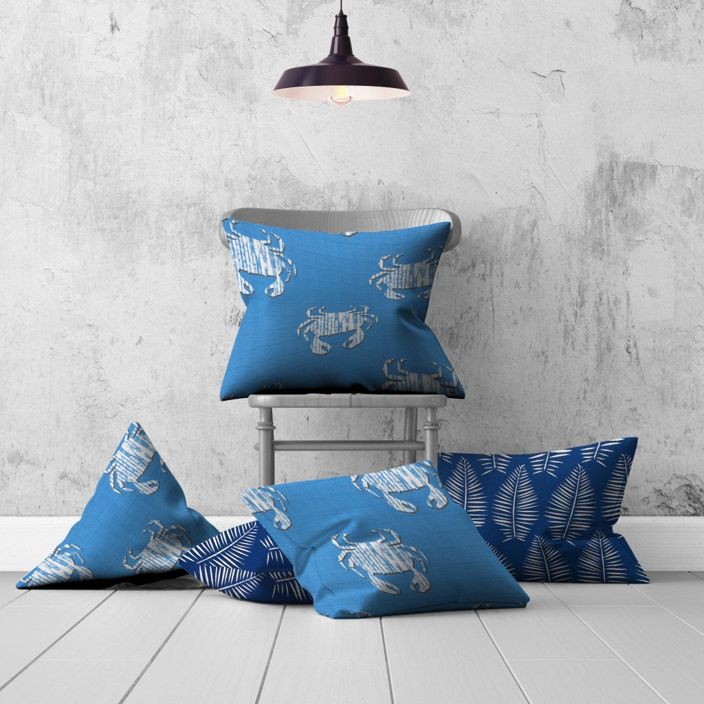 Set Of Three 20" X 20" Blue And White Crab Enveloped Coastal Throw Indoor Outdoor Pillow Cover