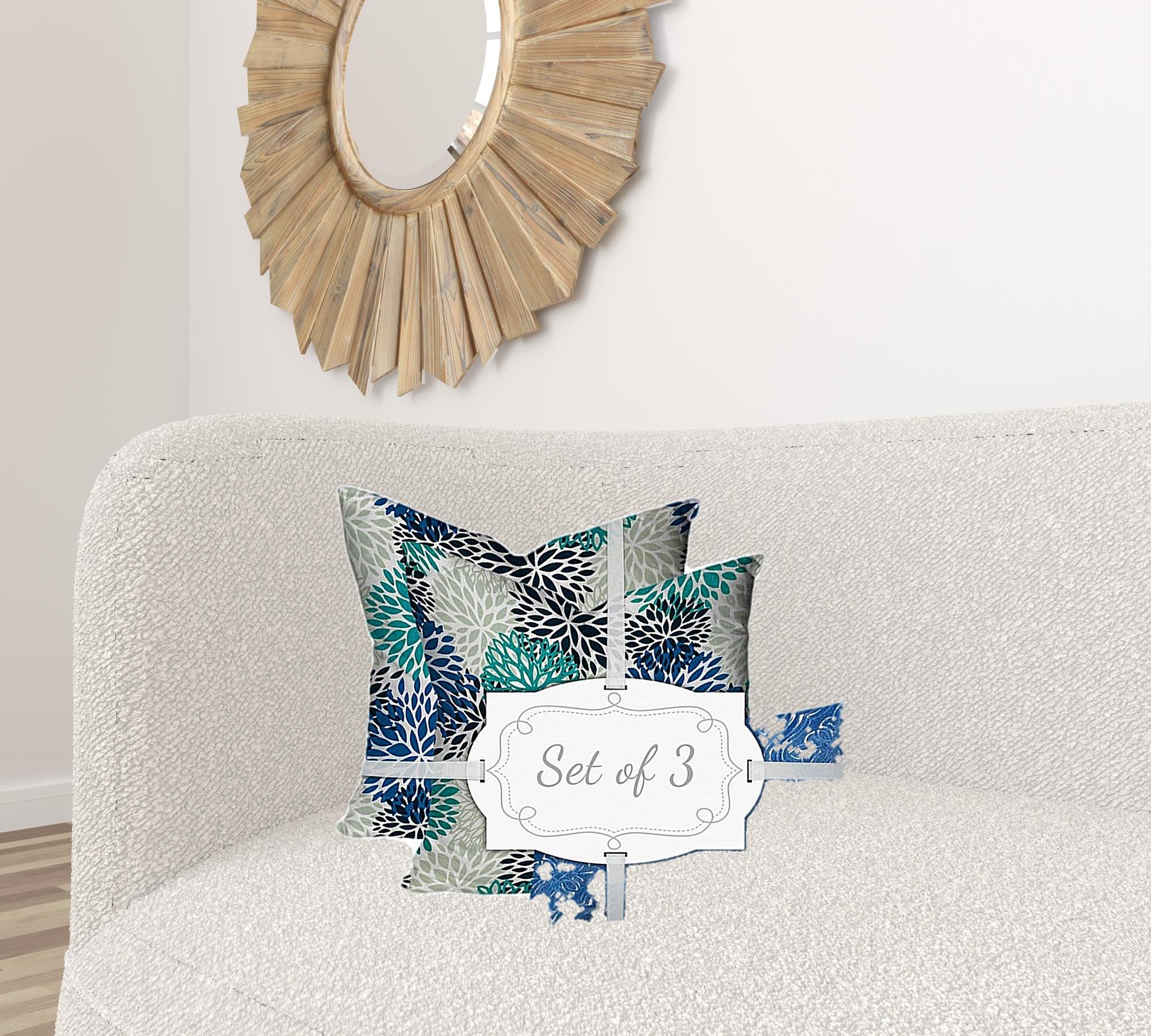 20" X 20" Blue And White Enveloped Floral Throw Indoor Outdoor Pillow