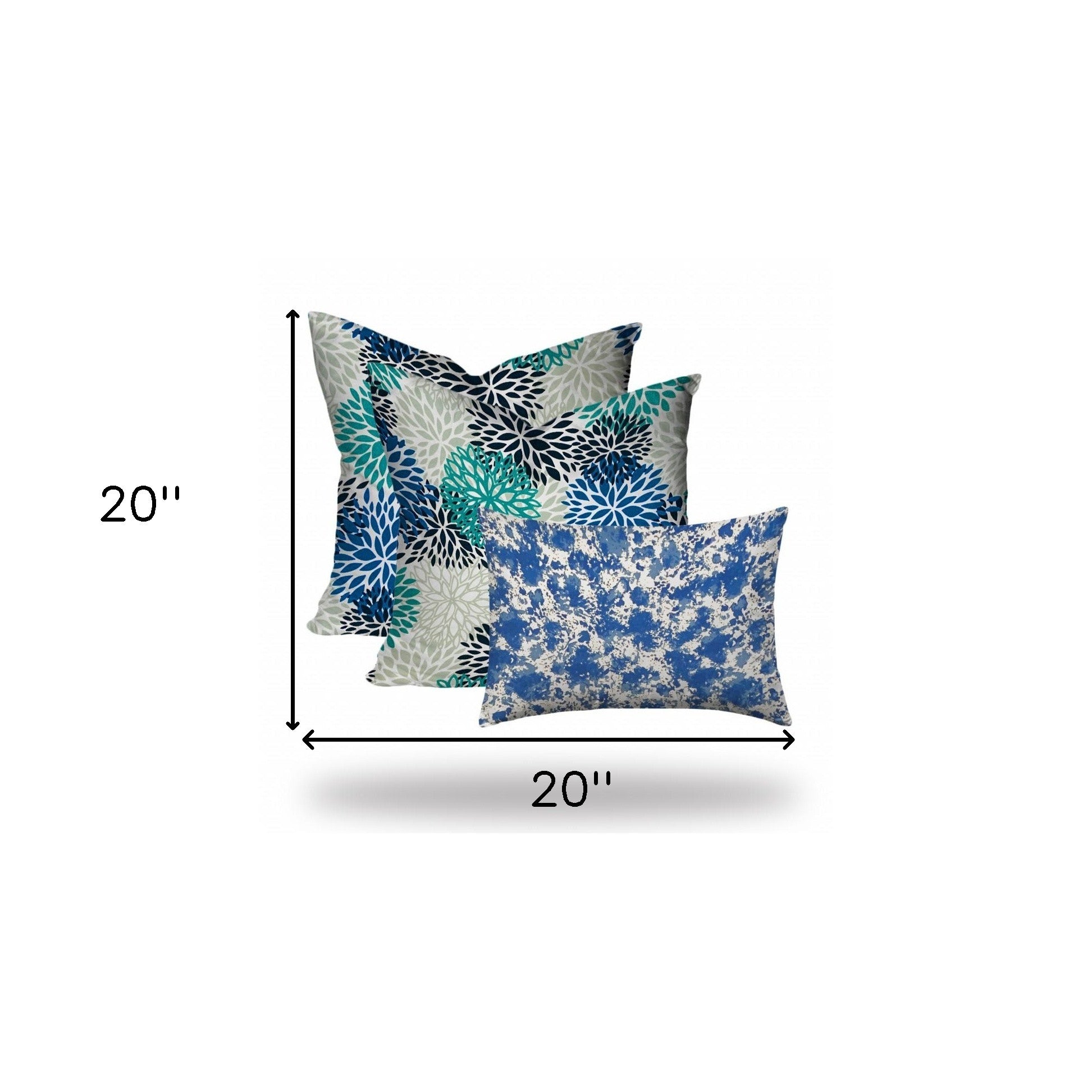 20" X 20" Blue And White Blown Seam Floral Throw Indoor Outdoor Pillow