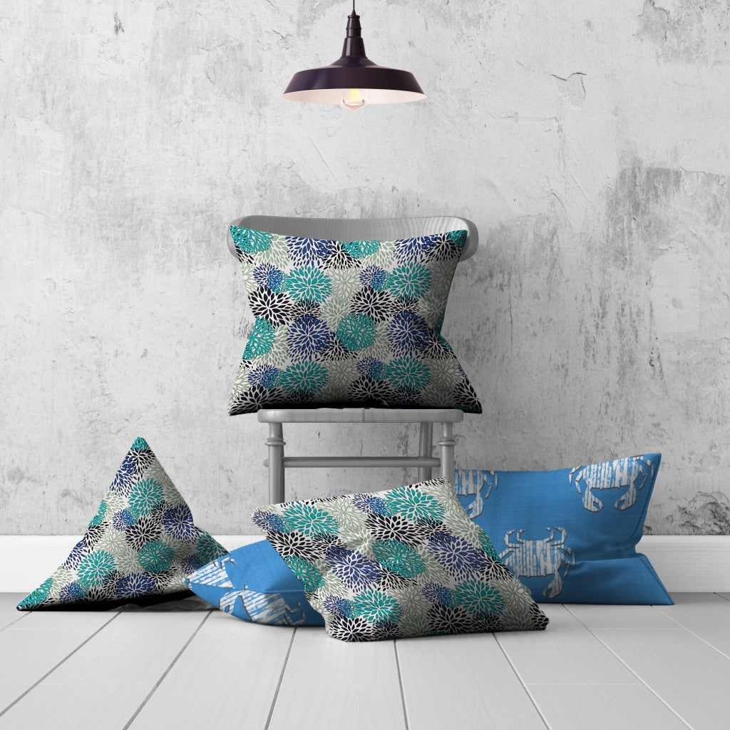 Set of 3 Blue Coastal Indoor Outdoor Sewn Pillows