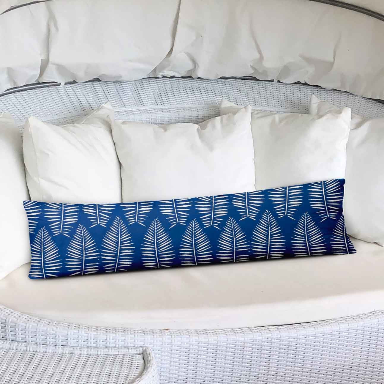 12" X 48" Blue And White Enveloped Tropical Lumbar Indoor Outdoor Pillow Cover