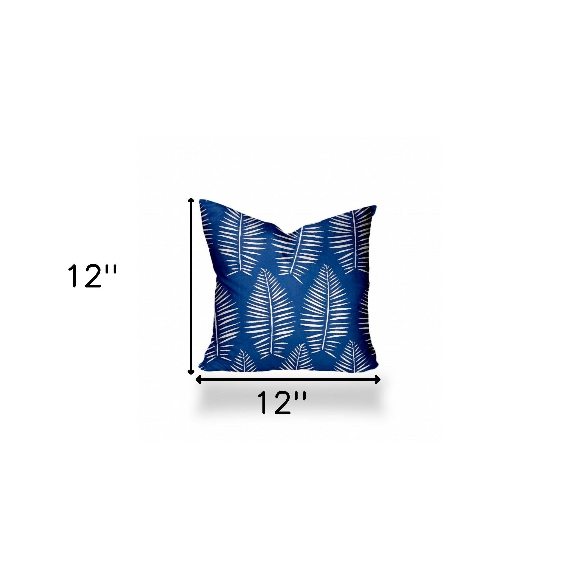 12" X 12" Blue And White Zippered Tropical Throw Indoor Outdoor Pillow