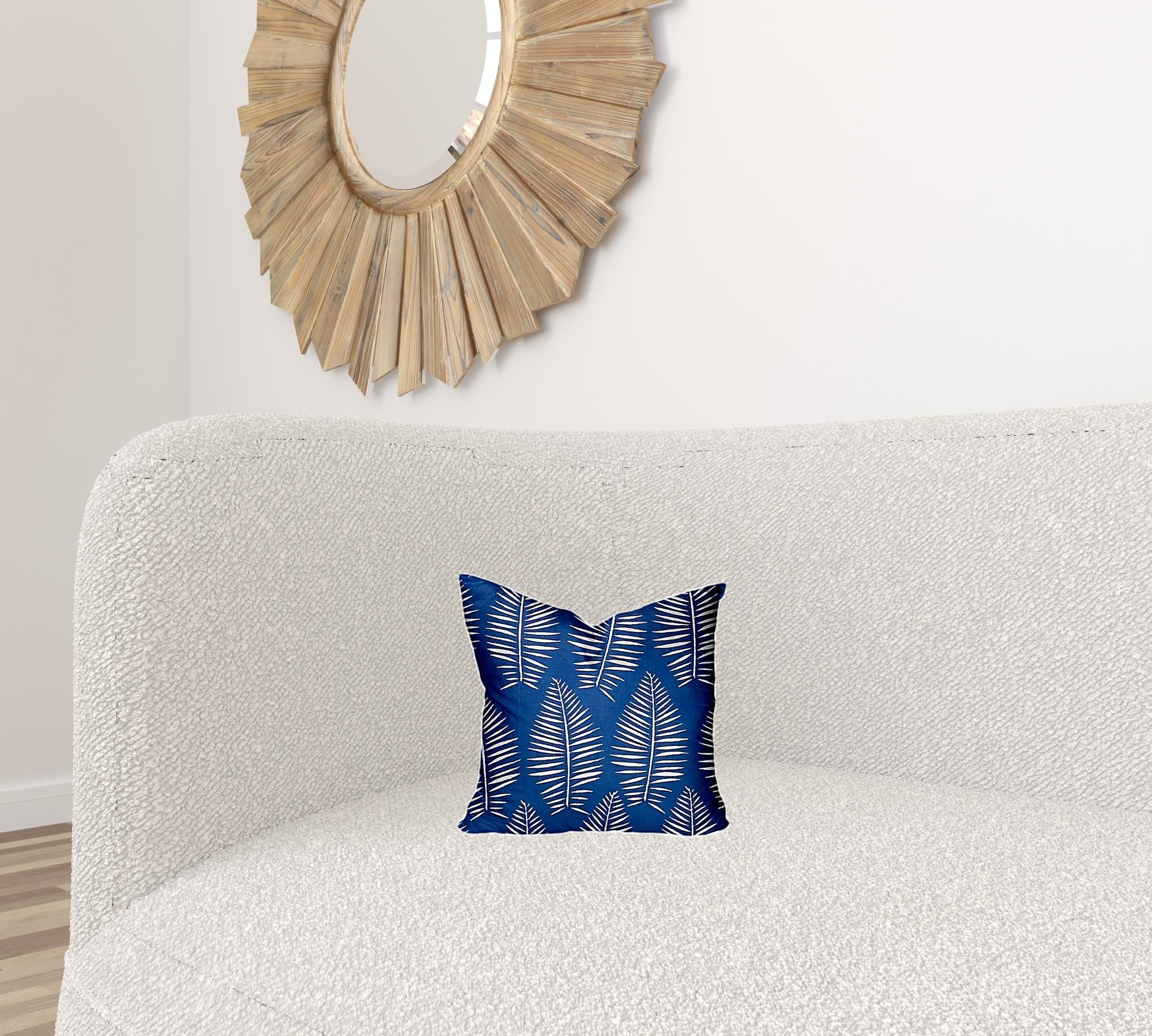 12" X 12" Blue And White Zippered Tropical Throw Indoor Outdoor Pillow