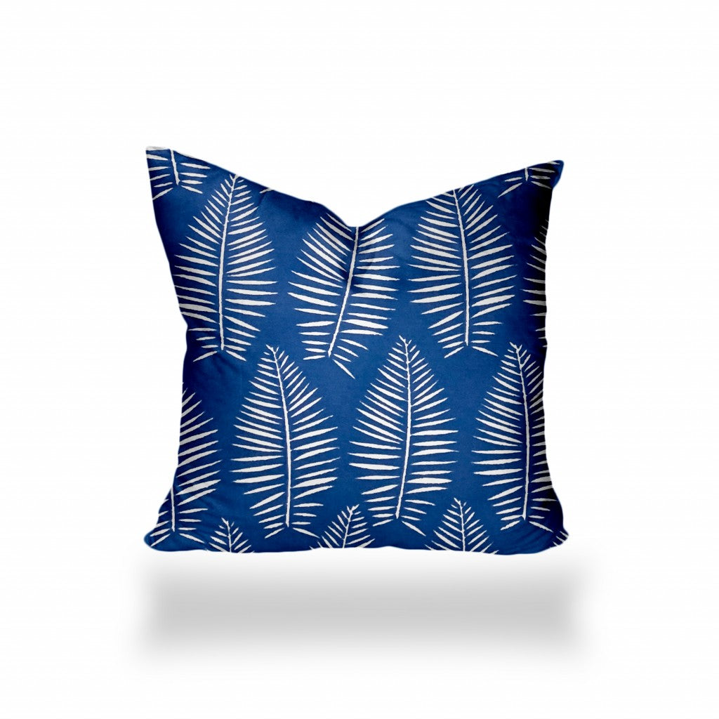 16" X 16" Blue And White Enveloped Tropical Throw Indoor Outdoor Pillow