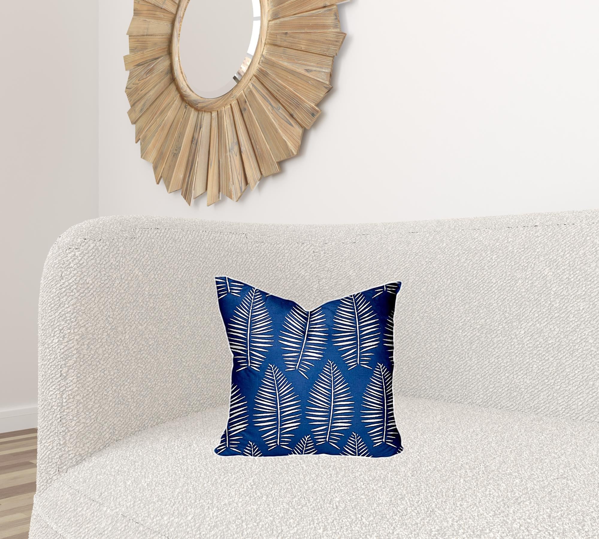 16" X 16" Blue And White Zippered Tropical Throw Indoor Outdoor Pillow Cover