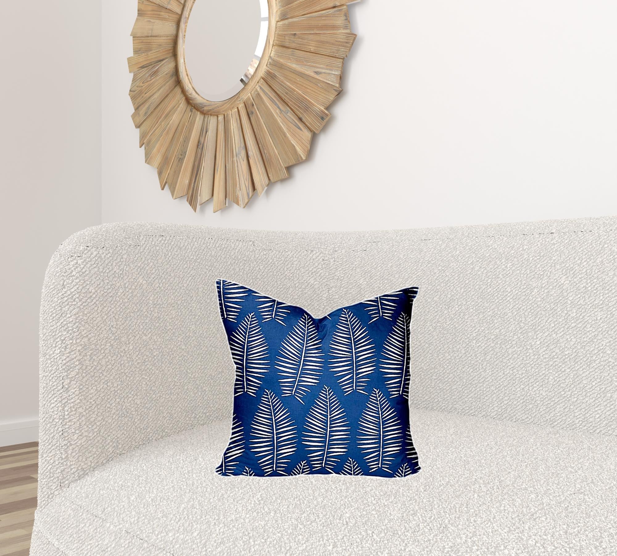 17" X 17" Blue And White Enveloped Tropical Throw Indoor Outdoor Pillow Cover