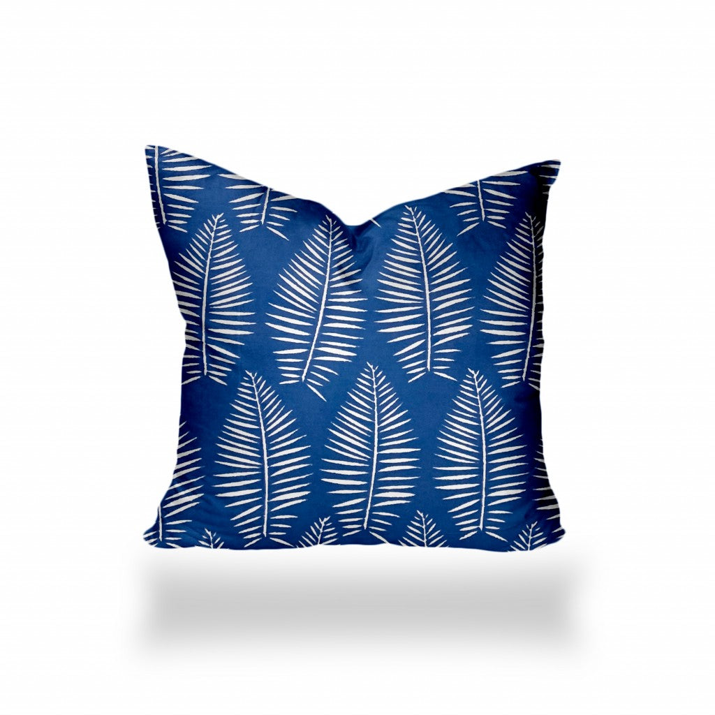 17" X 17" Blue And White Zippered Tropical Throw Indoor Outdoor Pillow