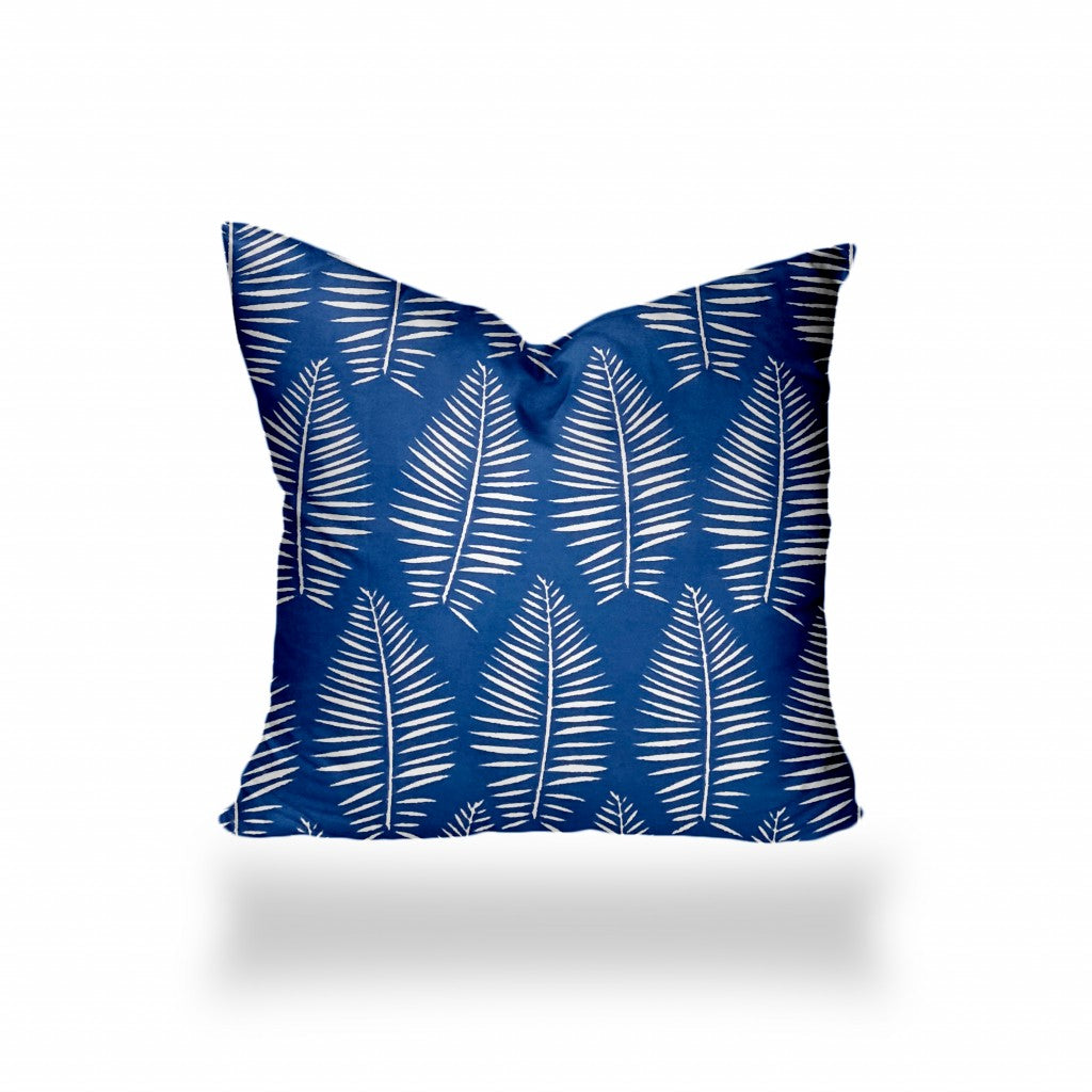 18" X 18" Blue And White Blown Seam Tropical Throw Indoor Outdoor Pillow