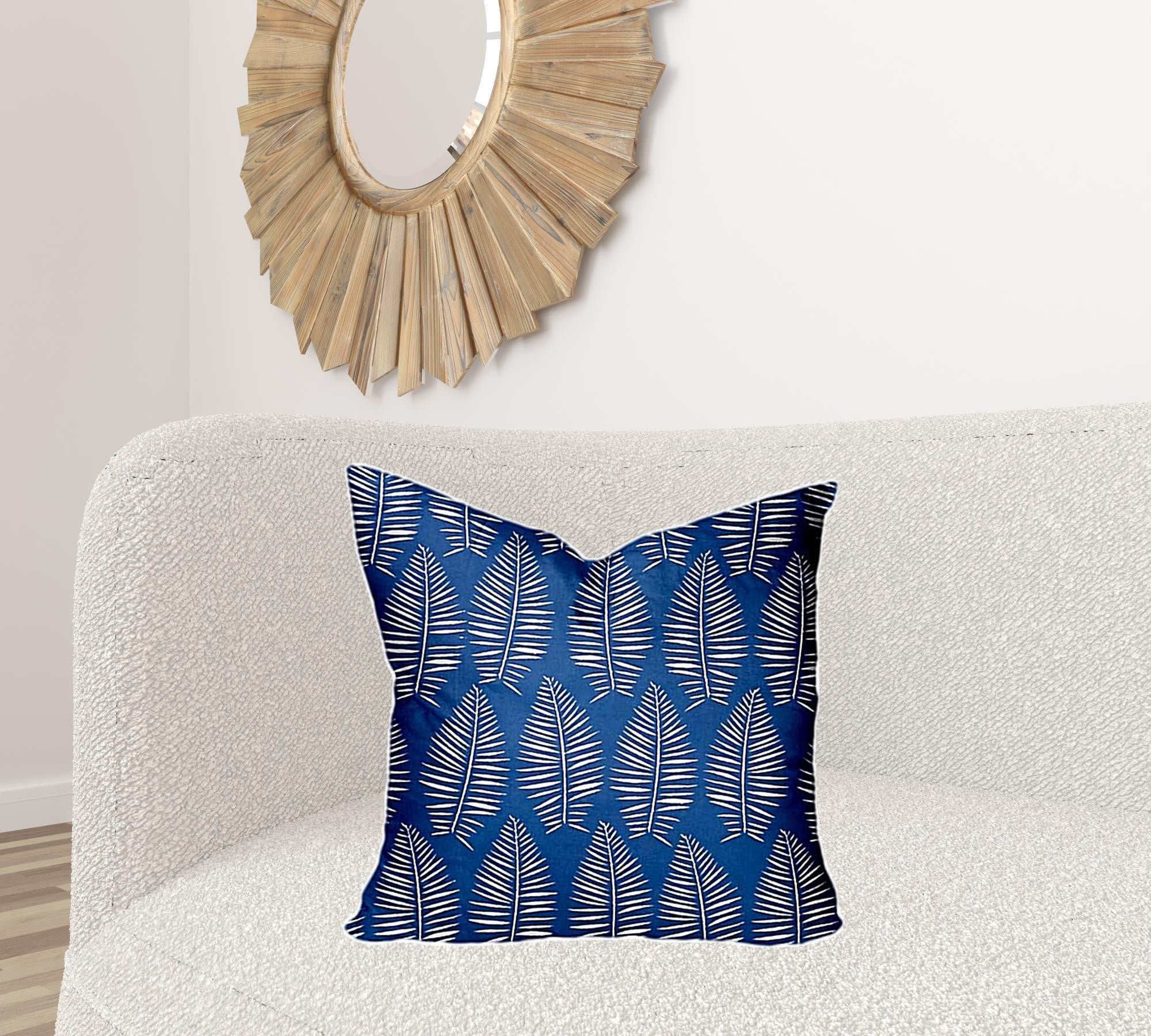 22" X 22" Blue And White Zippered Tropical Throw Indoor Outdoor Pillow Cover