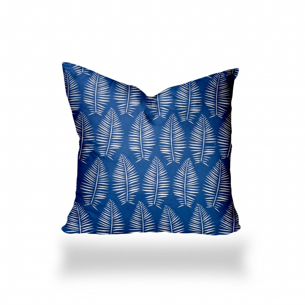 24" X 24" Blue And White Zippered Tropical Throw Indoor Outdoor Pillow