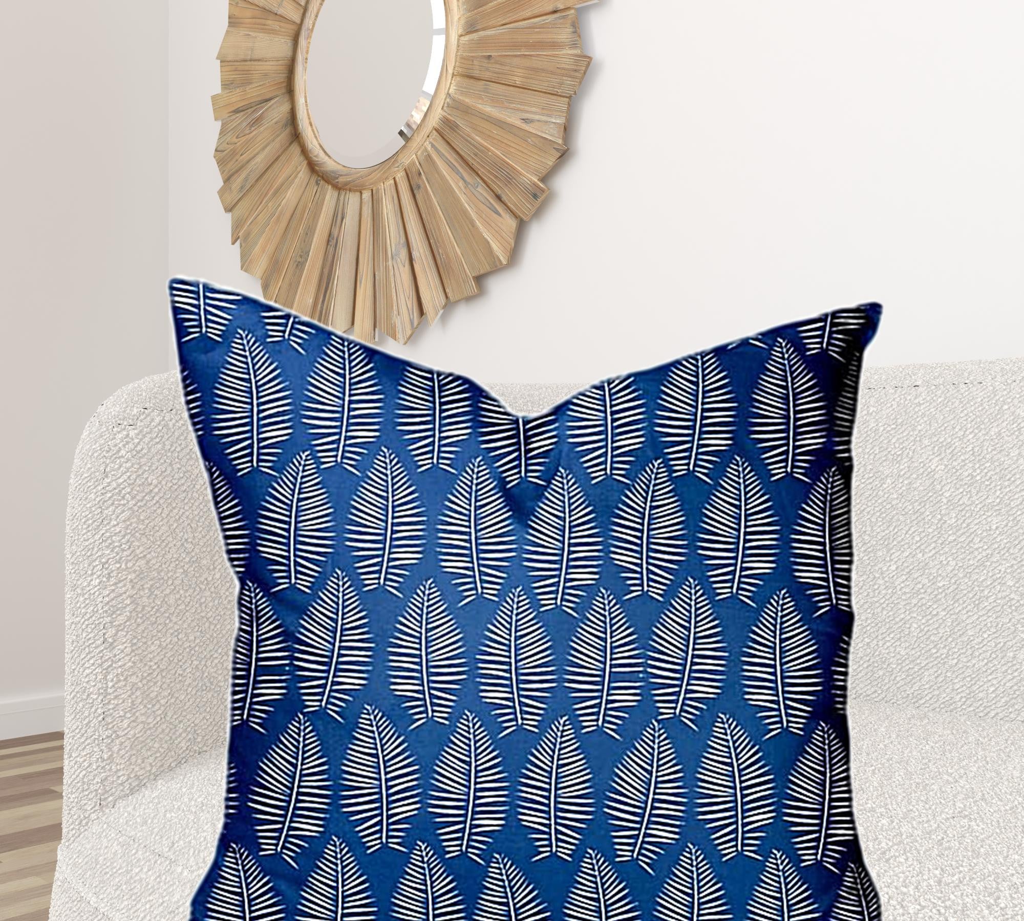 36" X 36" Blue And White Enveloped Tropical Throw Indoor Outdoor Pillow Cover