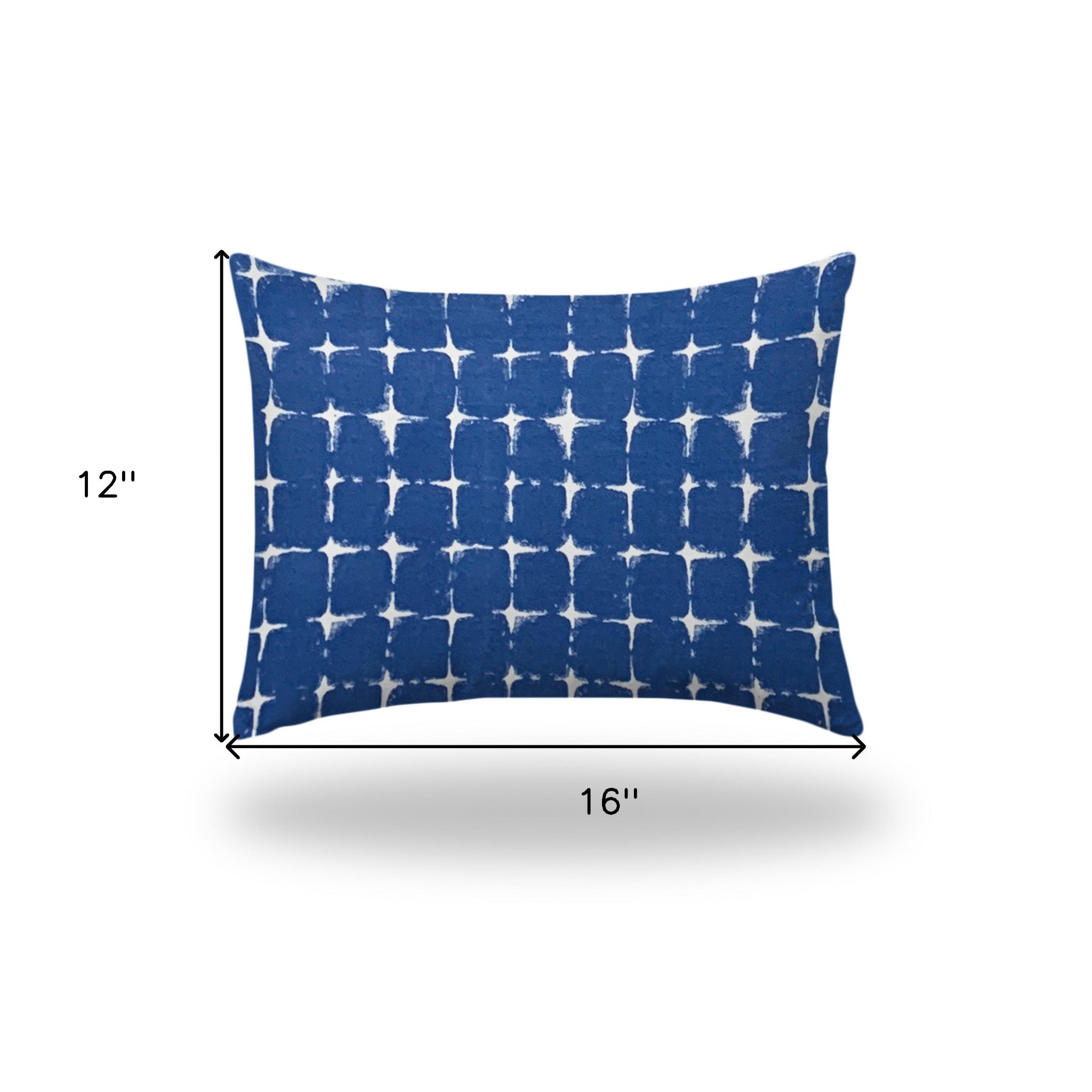 12" X 16" Blue And White Enveloped Gingham Lumbar Indoor Outdoor Pillow