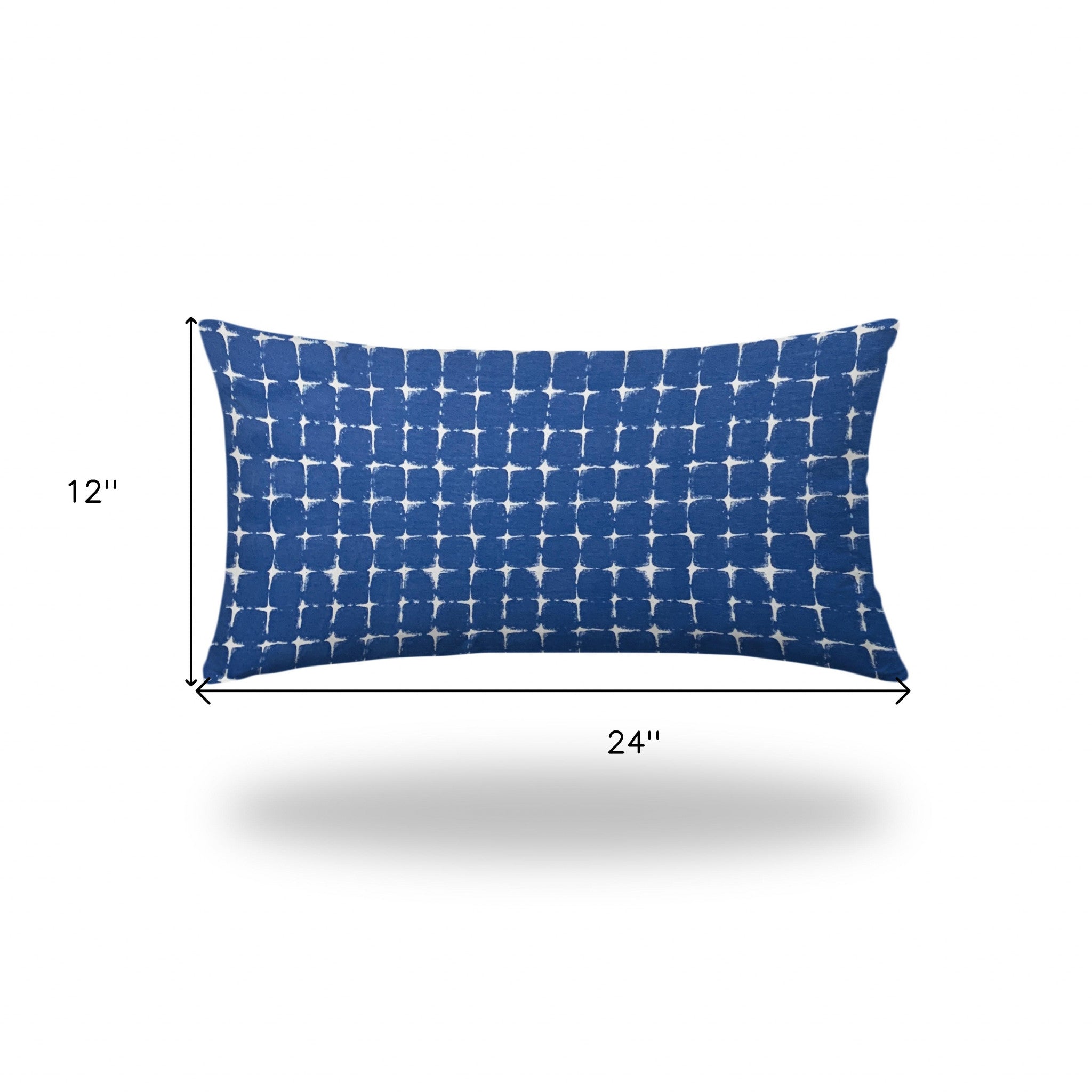 14" X 24" Blue And White Enveloped Gingham Lumbar Indoor Outdoor Pillow