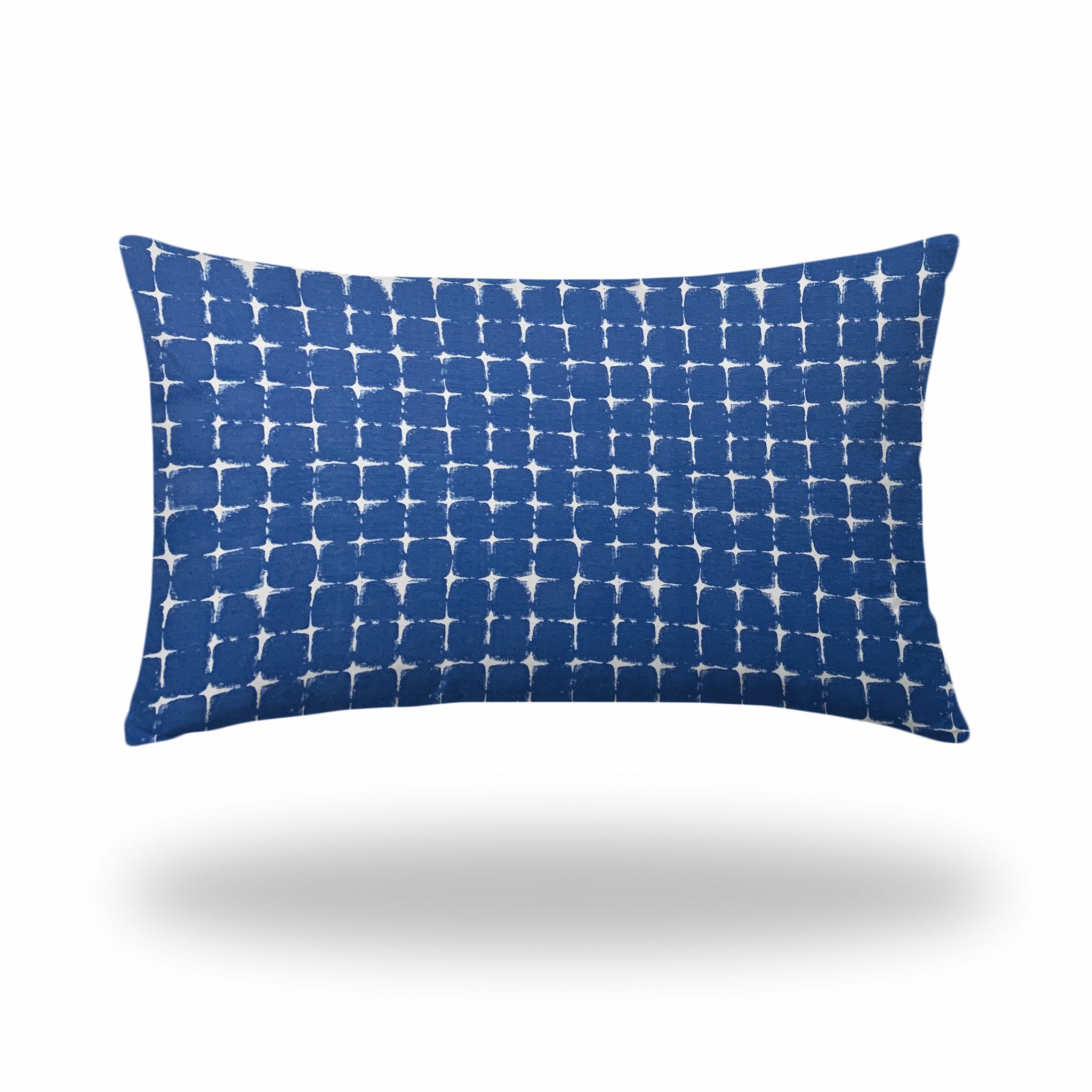 16" X 26" Blue And White Blown Seam Abstract Lumbar Indoor Outdoor Pillow