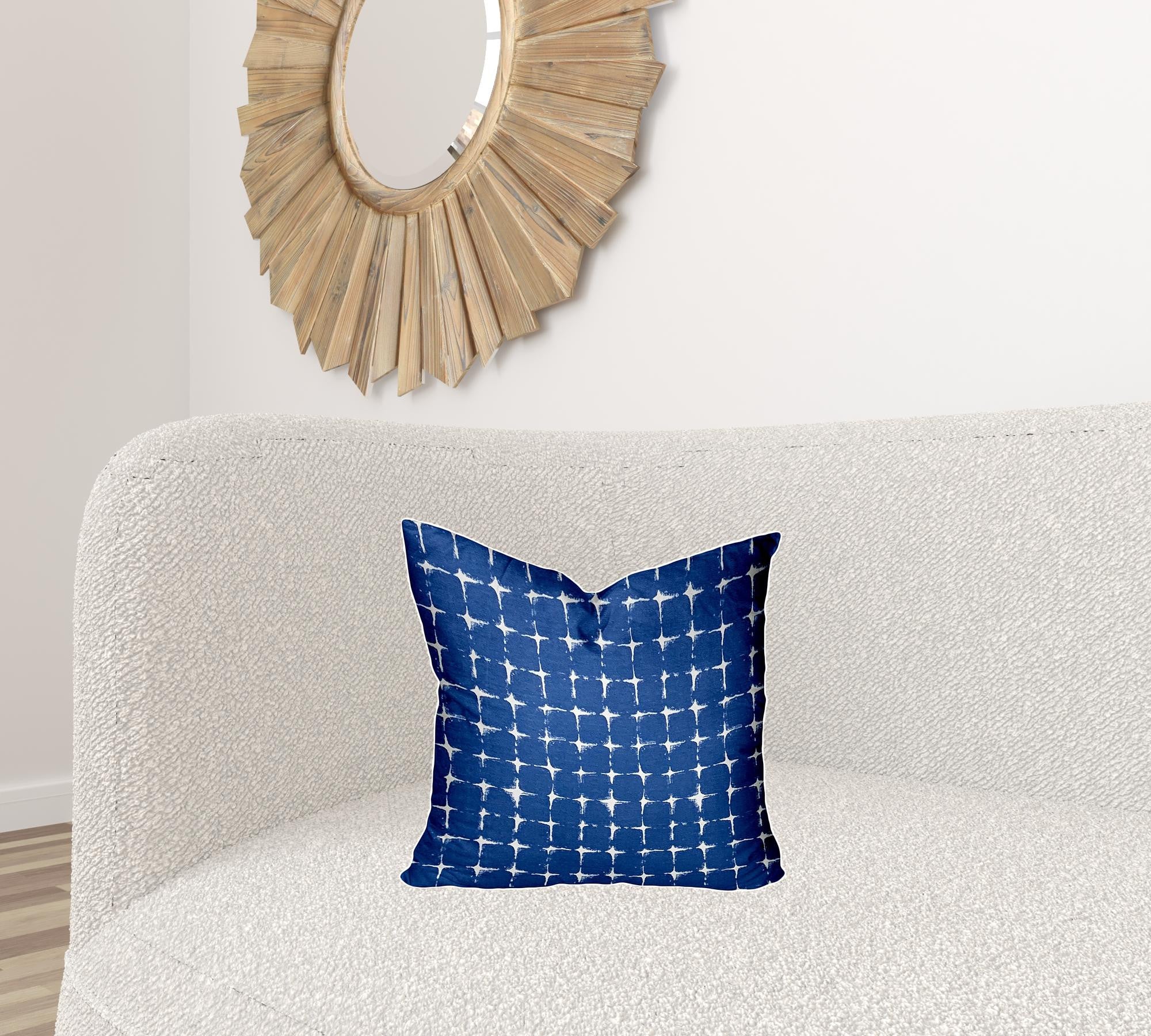 17" X 17" Blue And White Zippered Gingham Throw Indoor Outdoor Pillow