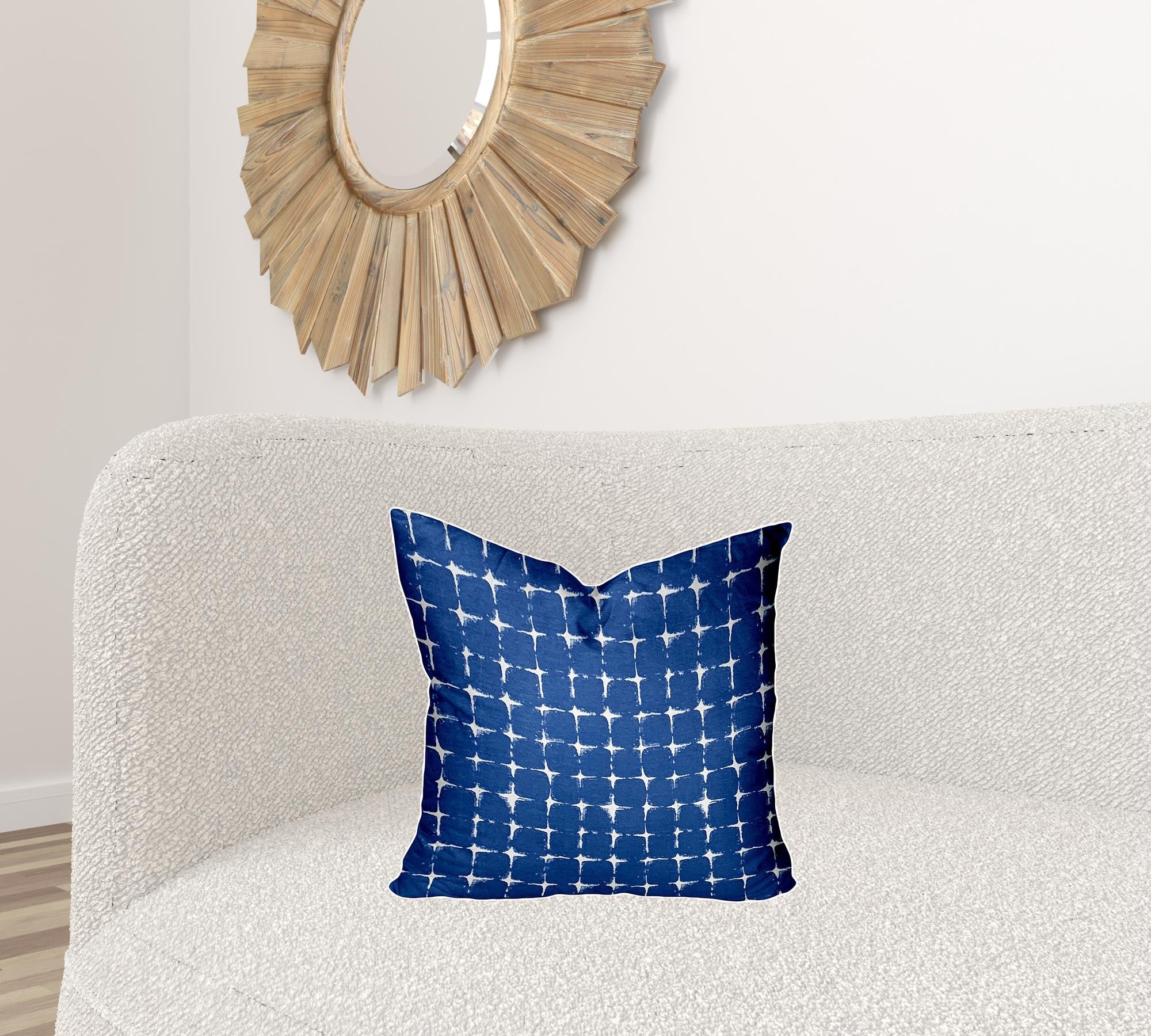 18" X 18" Blue And White Enveloped Gingham Throw Indoor Outdoor Pillow Cover