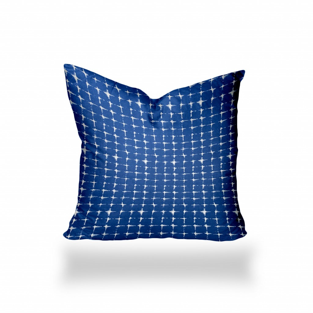 24" X 24" Blue And White Enveloped Gingham Throw Indoor Outdoor Pillow Cover