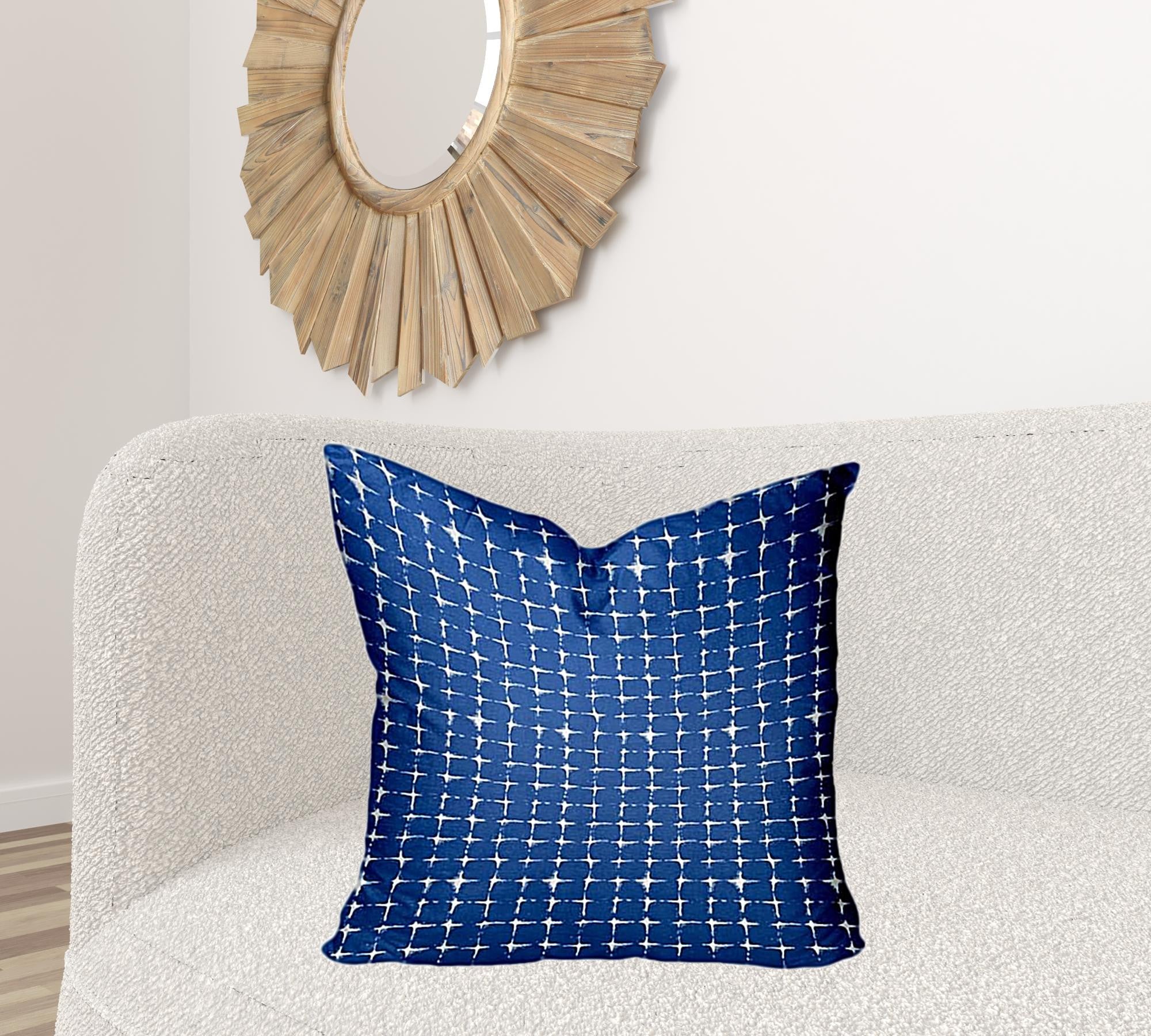 24" X 24" Blue And White Blown Seam Gingham Throw Indoor Outdoor Pillow