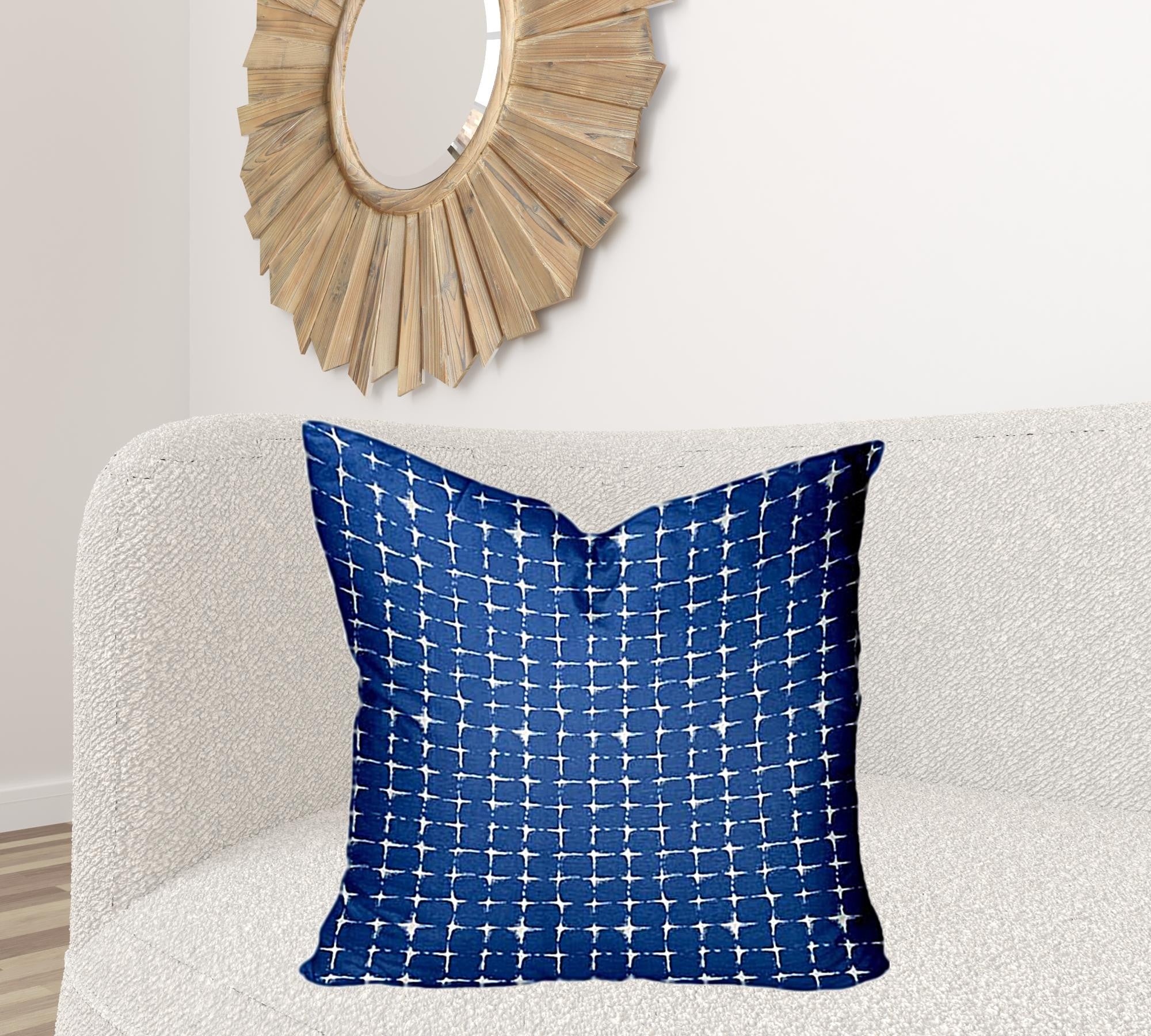 26" X 26" Blue And White Enveloped Gingham Throw Indoor Outdoor Pillow