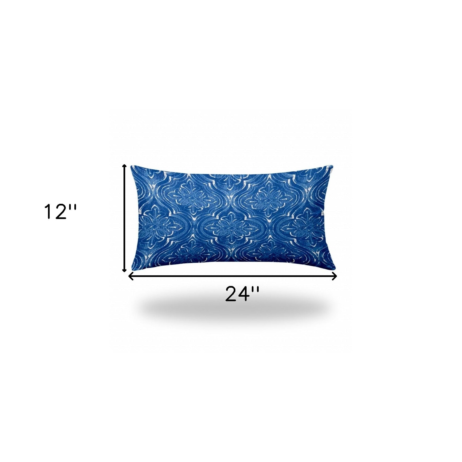 14" X 24" Blue And White Blown Seam Ikat Lumbar Indoor Outdoor Pillow