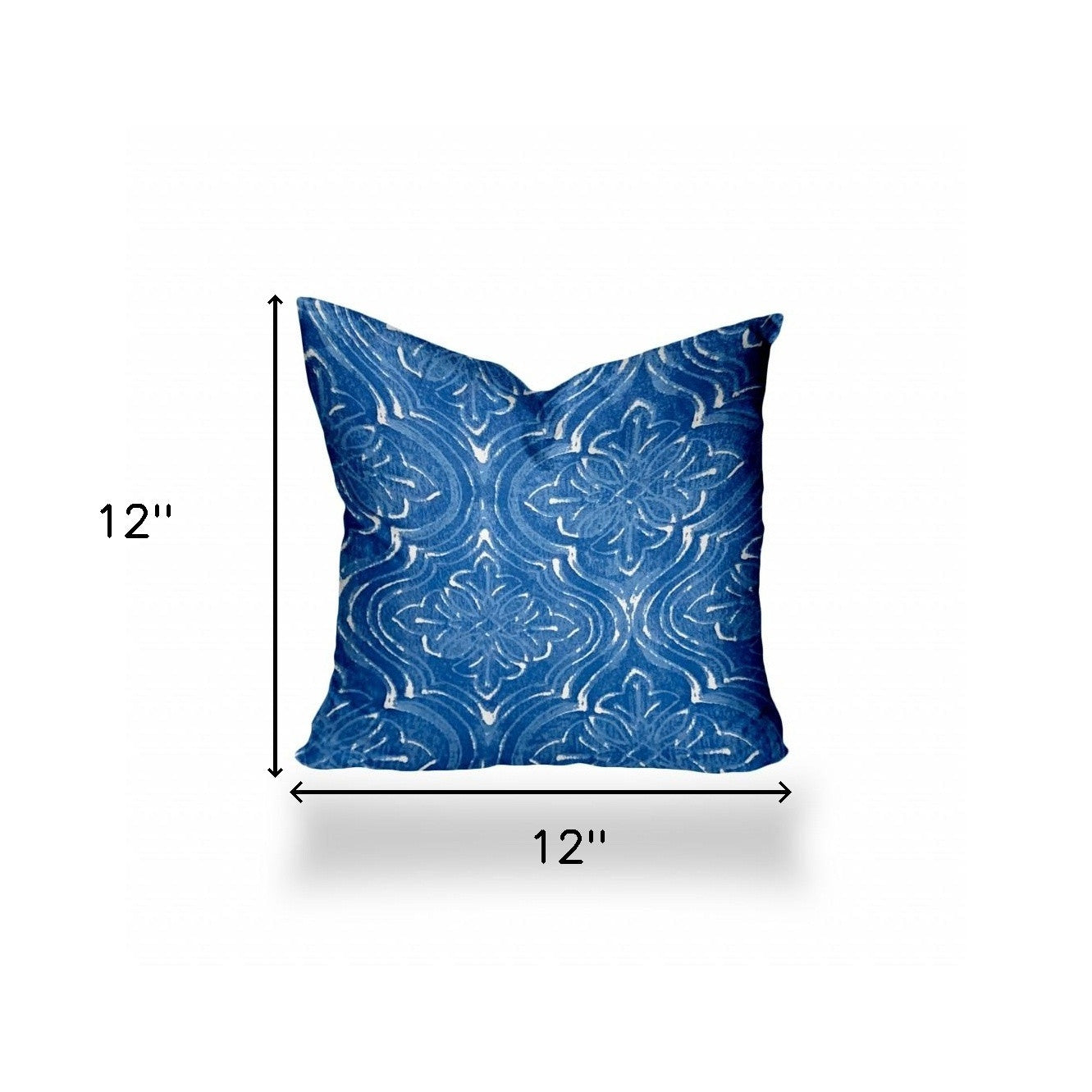 12" X 12" Blue And White Enveloped Ogee Throw Indoor Outdoor Pillow Cover