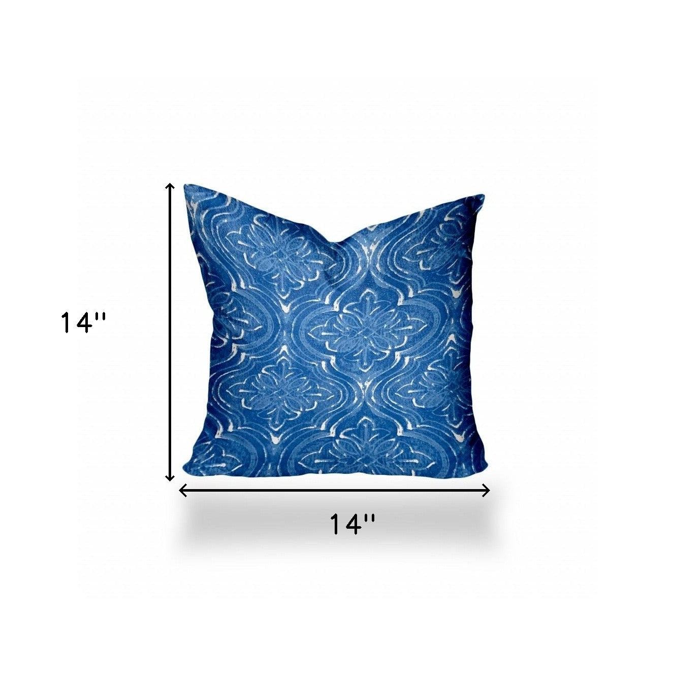 14" X 14" Blue And White Blown Seam Ikat Throw Indoor Outdoor Pillow