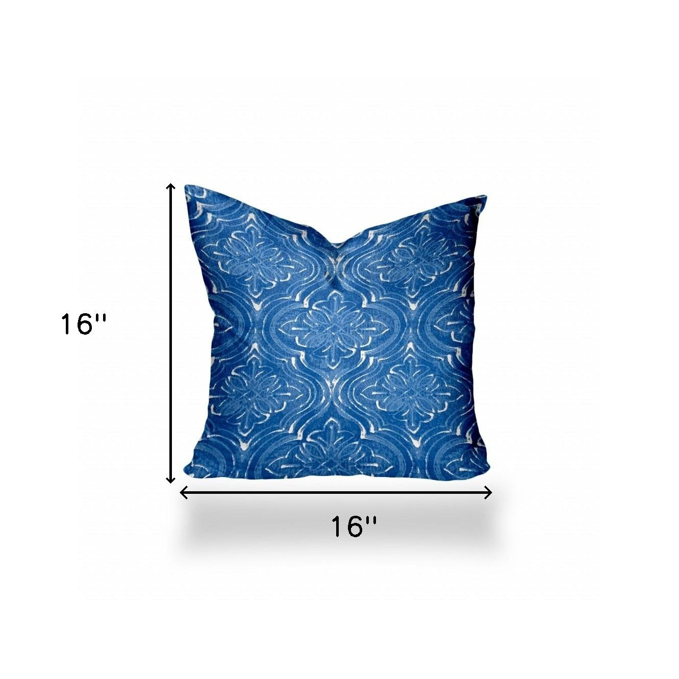 16" X 16" Blue And White Blown Seam Ikat Throw Indoor Outdoor Pillow