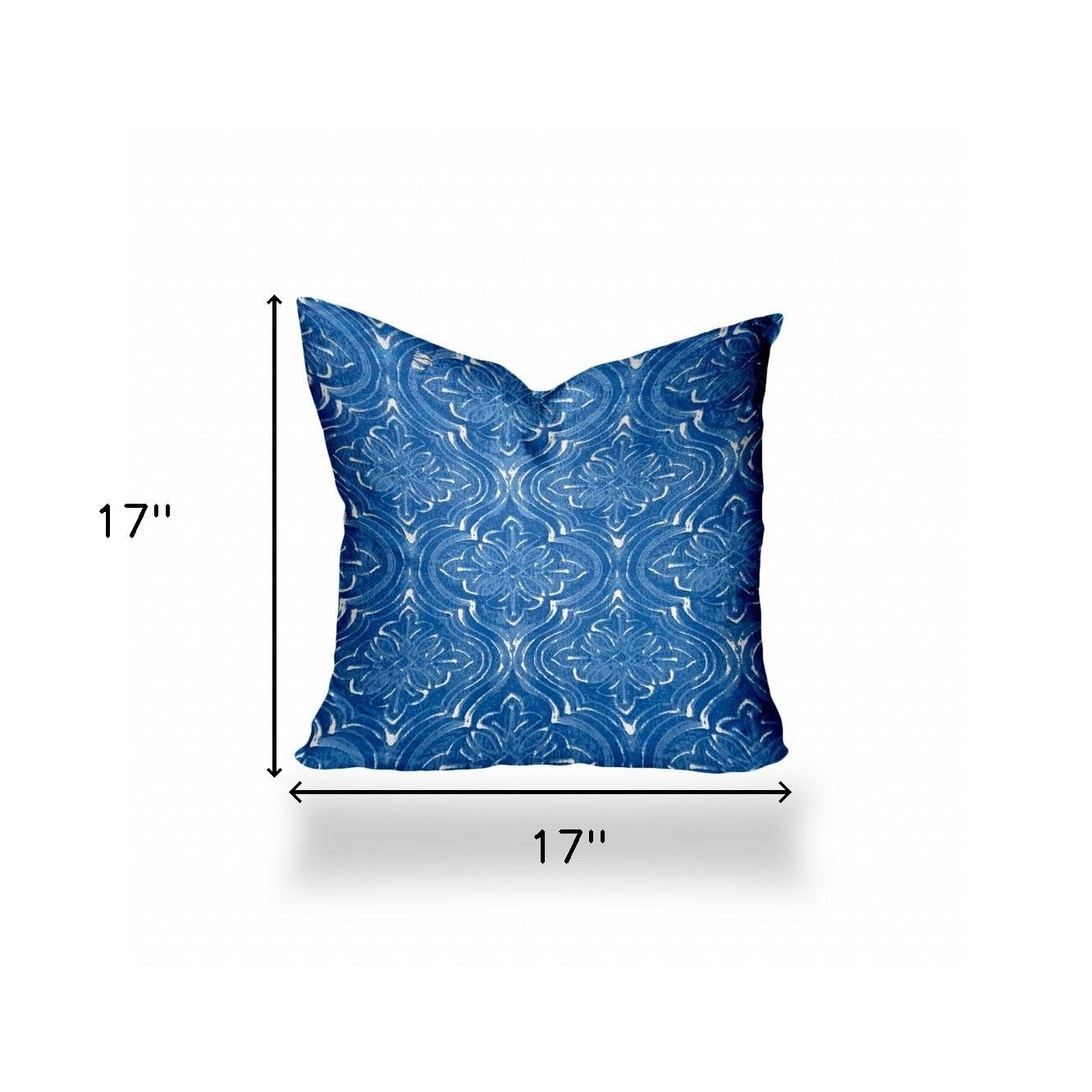 17" X 17" Blue And White Blown Seam Ikat Throw Indoor Outdoor Pillow