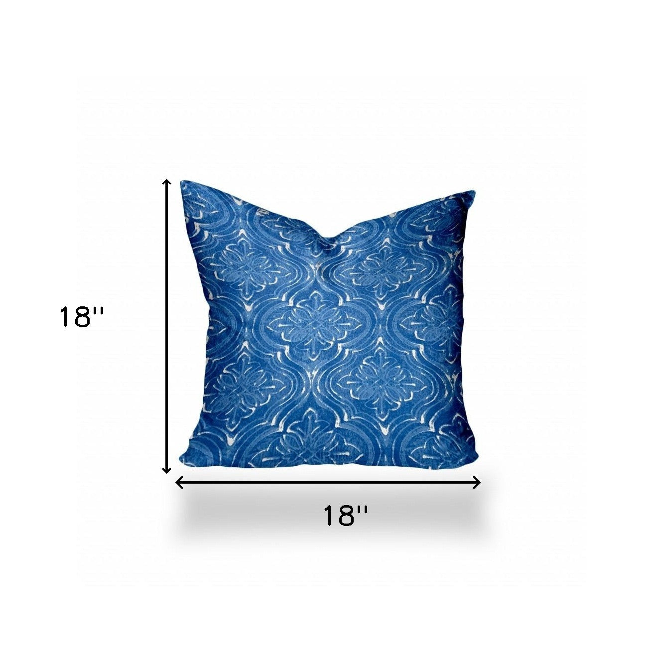 18" X 18" Blue And White Enveloped Ikat Throw Indoor Outdoor Pillow Cover