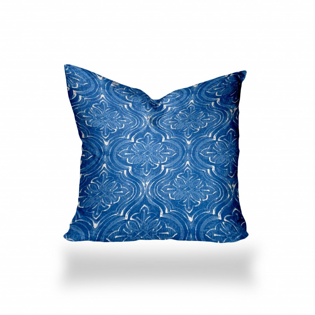 18" X 18" Blue And White Zippered Ikat Throw Indoor Outdoor Pillow