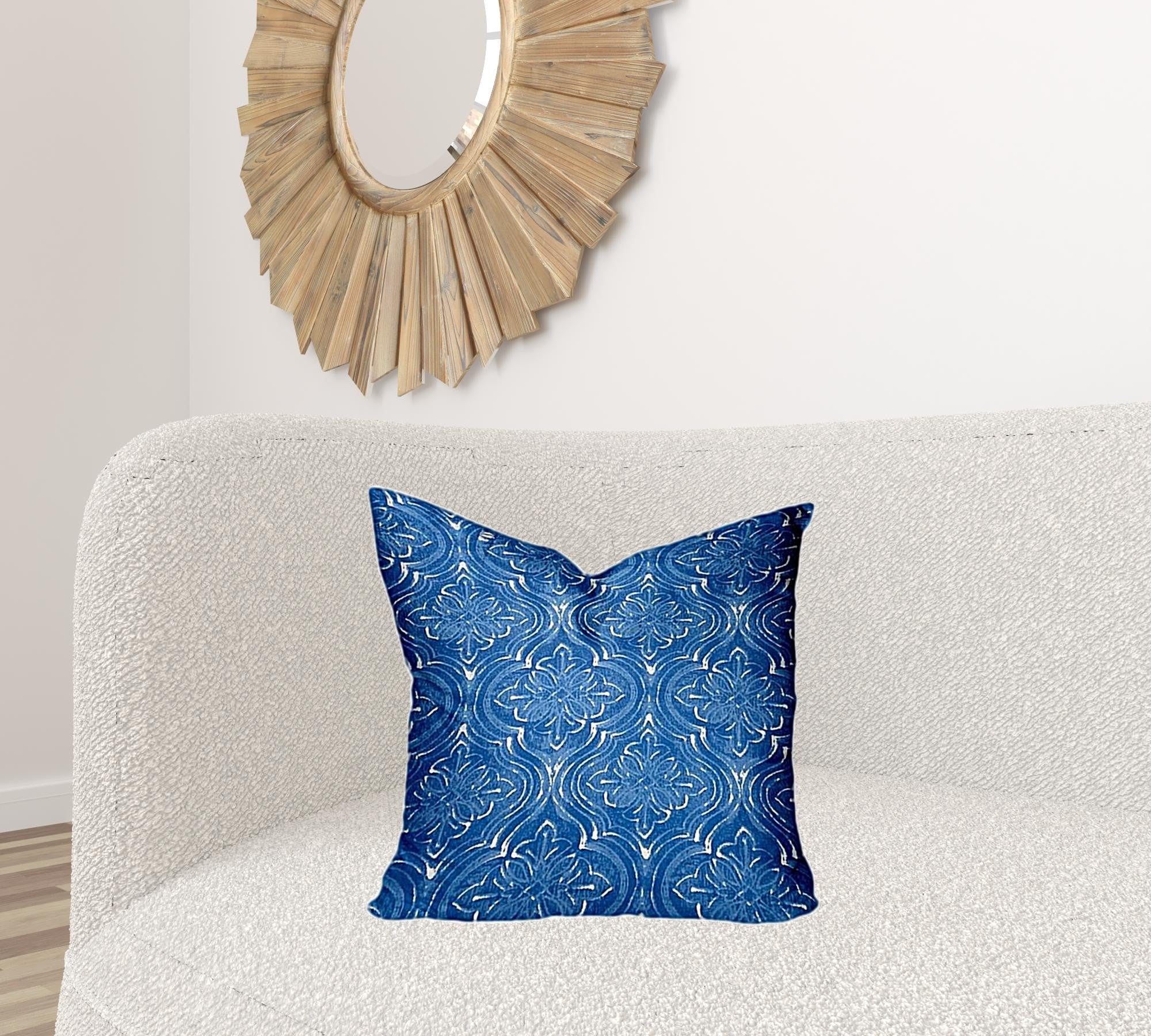 20" X 20" Blue And White Enveloped Ikat Throw Indoor Outdoor Pillow Cover