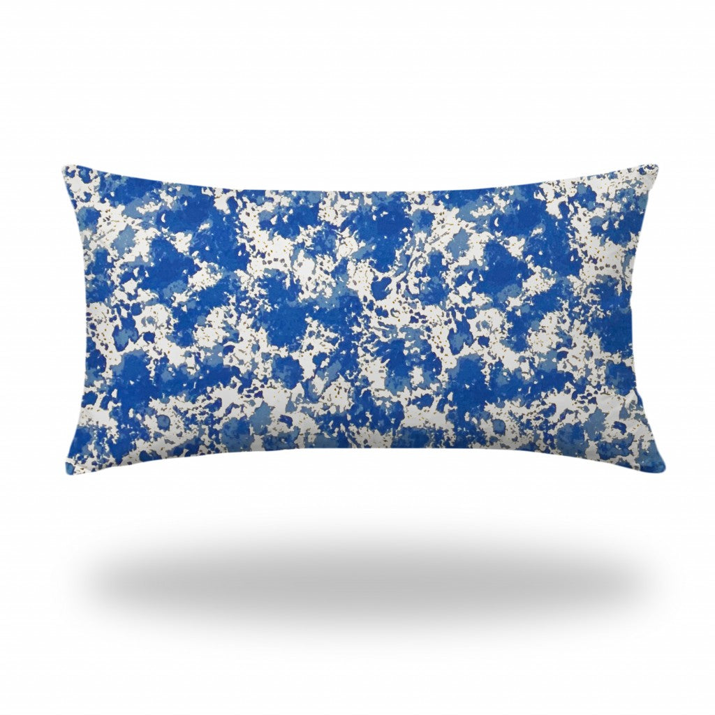 14" X 24" Blue And White Enveloped Lumbar Indoor Outdoor Pillow Cover