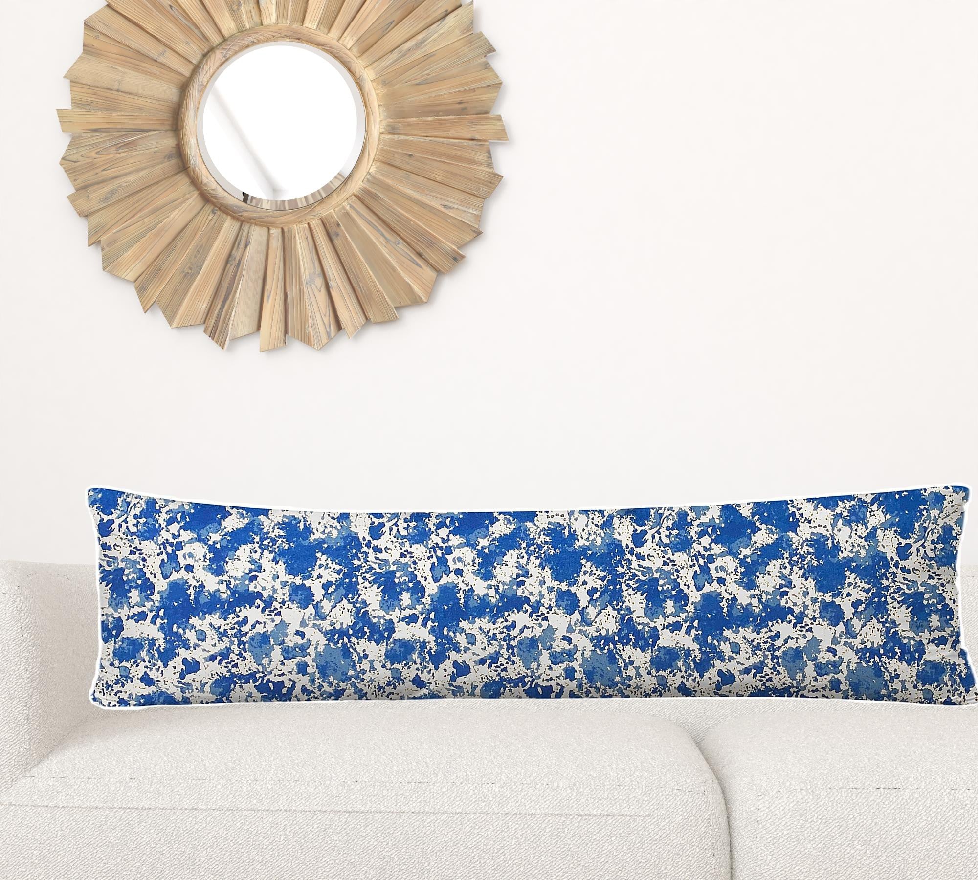 12" X 48" Blue And White Enveloped Lumbar Indoor Outdoor Pillow Cover