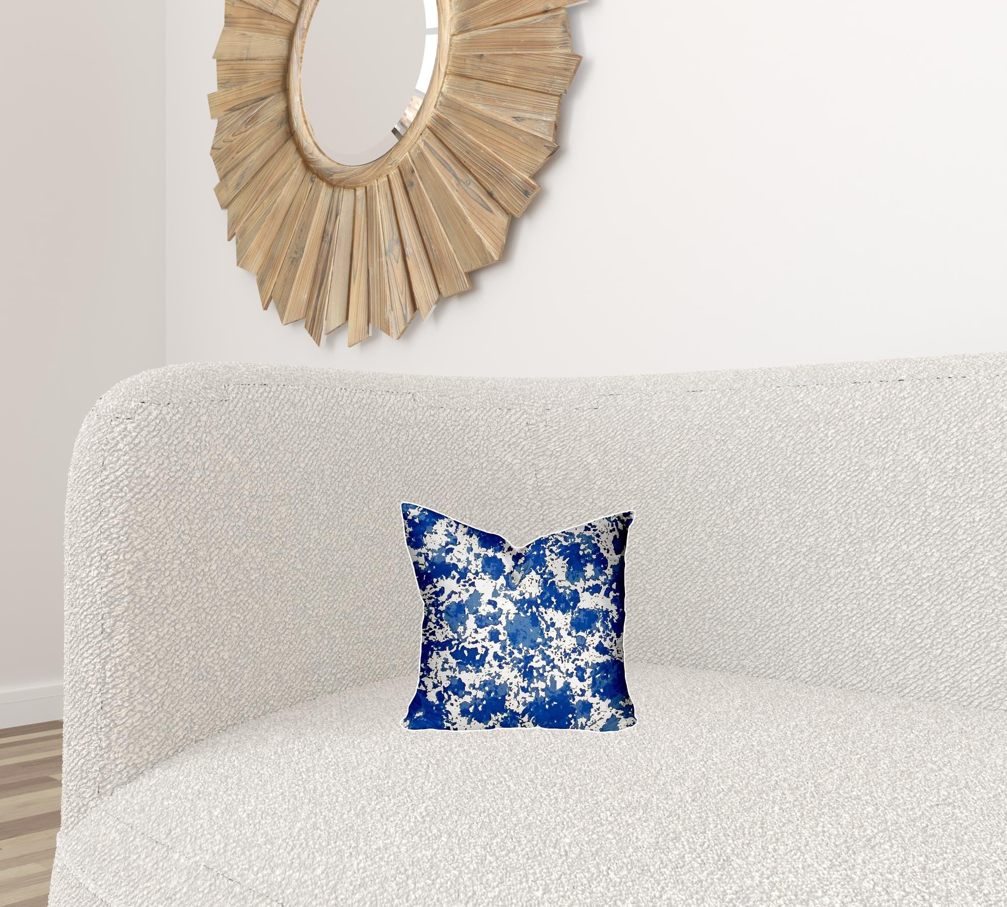 12" X 12" Blue And White Blown Seam Coastal Throw Indoor Outdoor Pillow