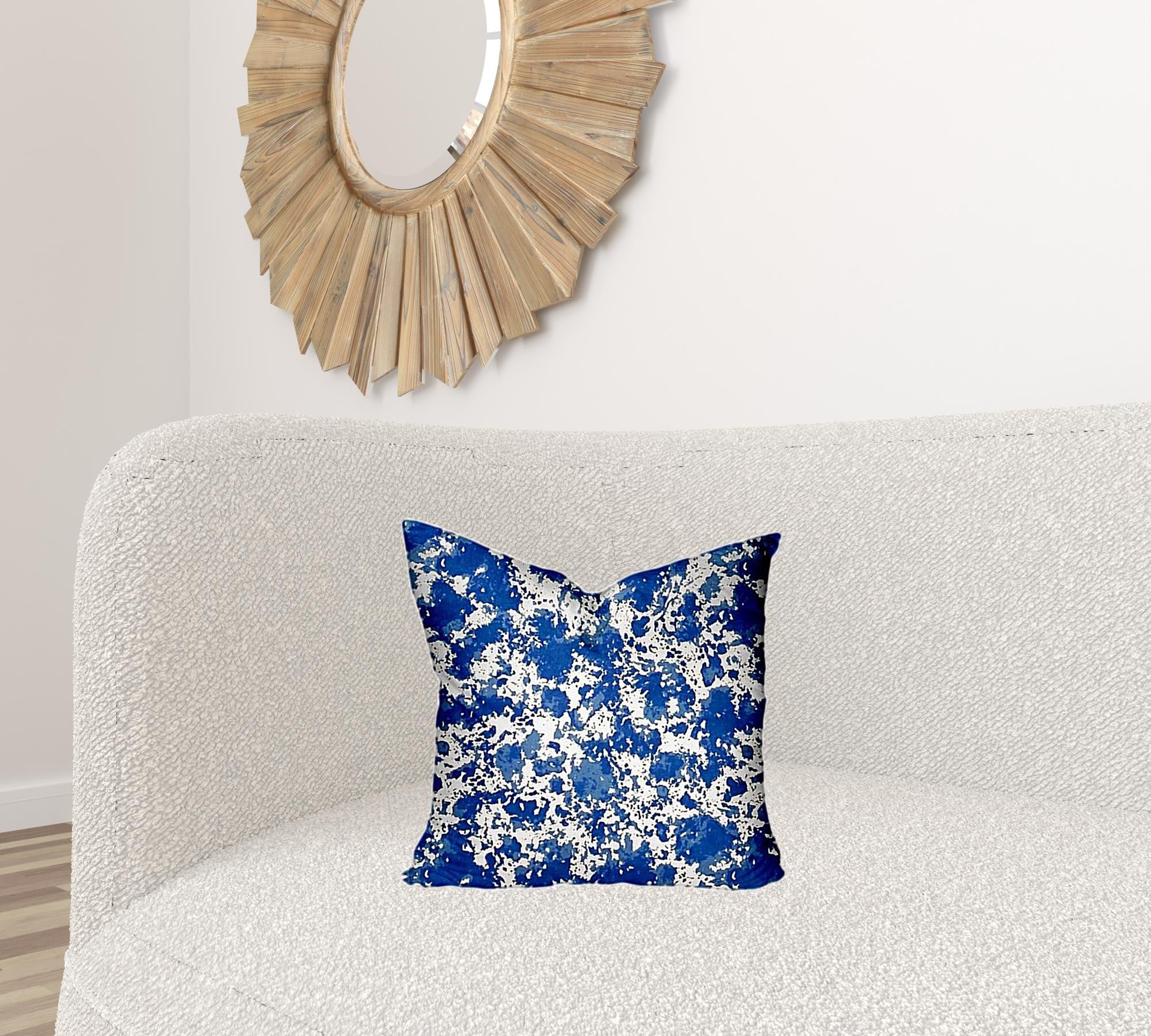 17" X 17" Blue And White Blown Seam Coastal Throw Indoor Outdoor Pillow