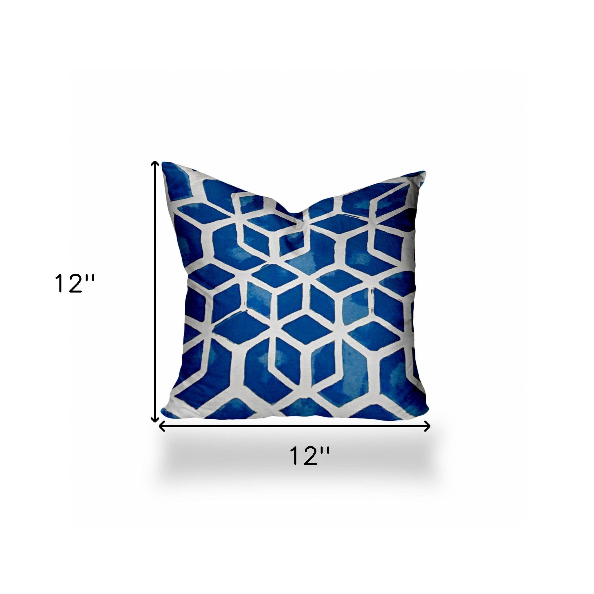 12" X 12" Blue And White Blown Seam Geometric Throw Indoor Outdoor Pillow